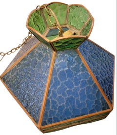 Mid Century Hanging Blue/Geen Stained Glass Pendant Light