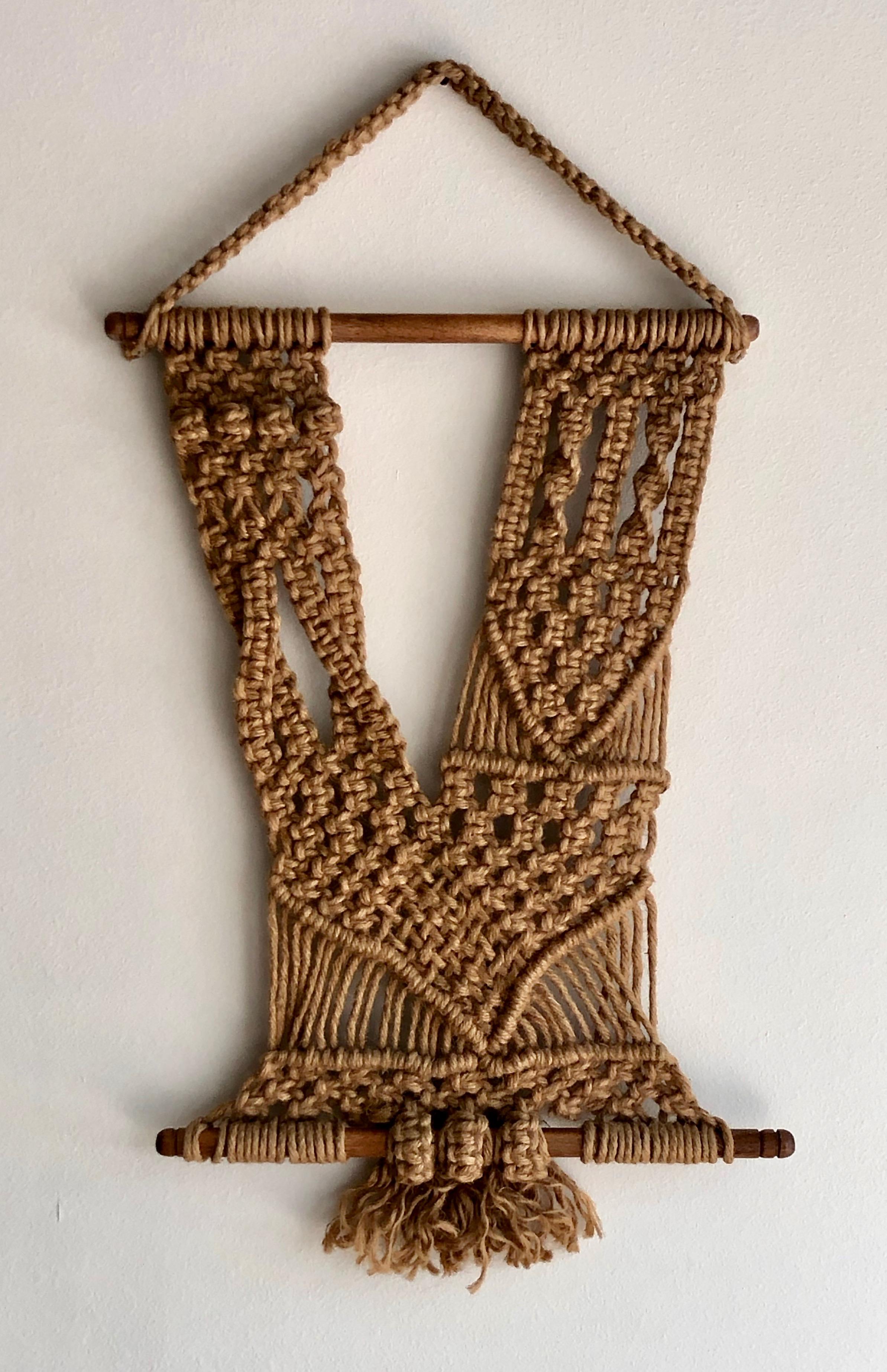 Unique midcentury handmade hanging fiber art.