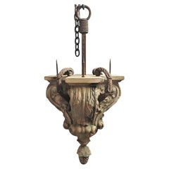 Mid Century Hanging Iron & Composite Pendant