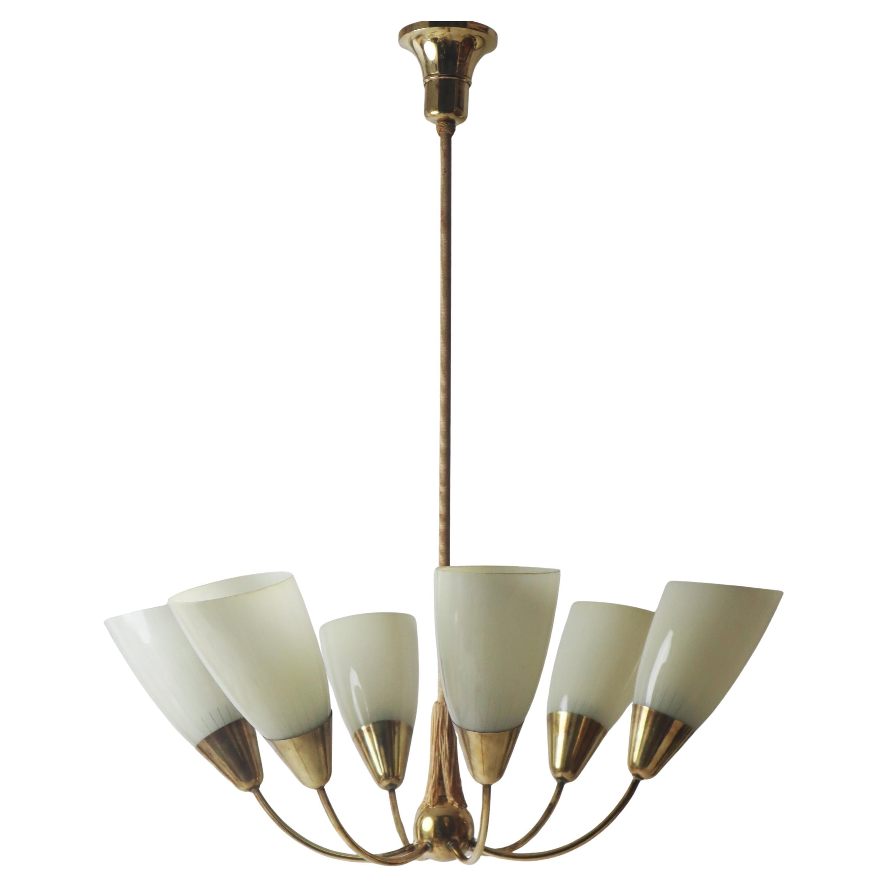 Mid-Century hanging lamp made of Glass and brass