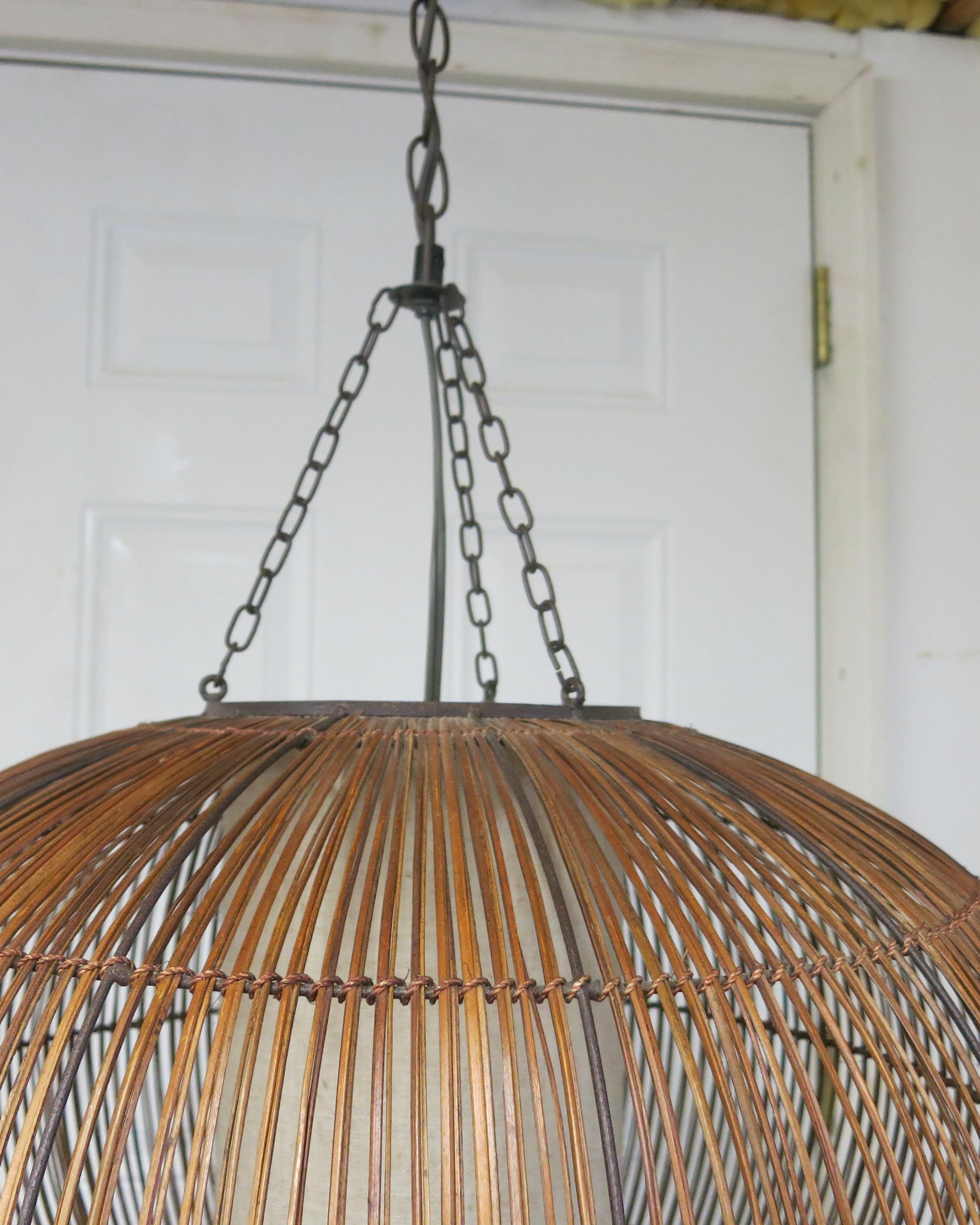 Mid-Century Modern Midcentury Hanging Lamp Rattan or Natural Fiber Oval Shape