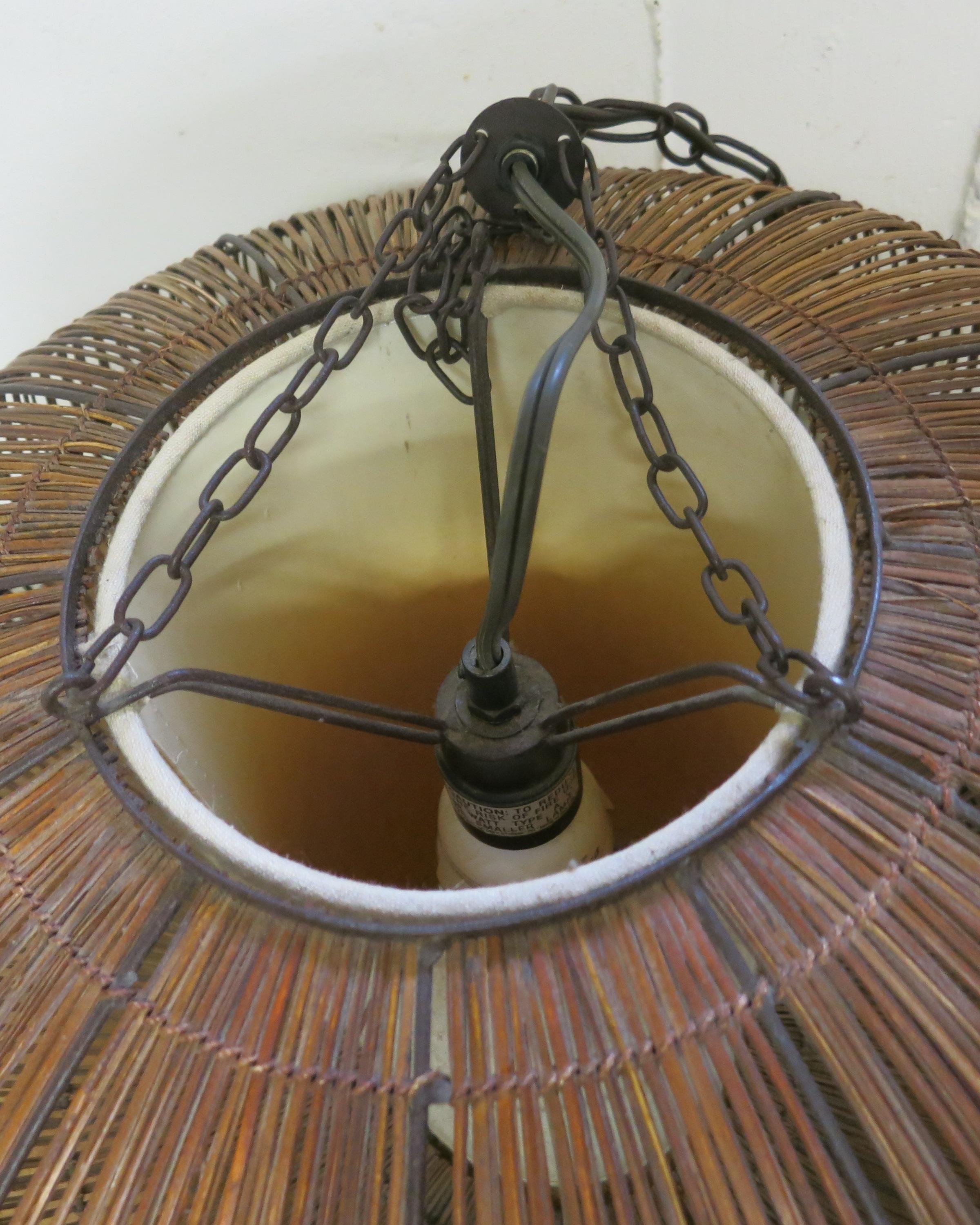 Midcentury Hanging Lamp Rattan or Natural Fiber Oval Shape In Good Condition In Newtown, CT