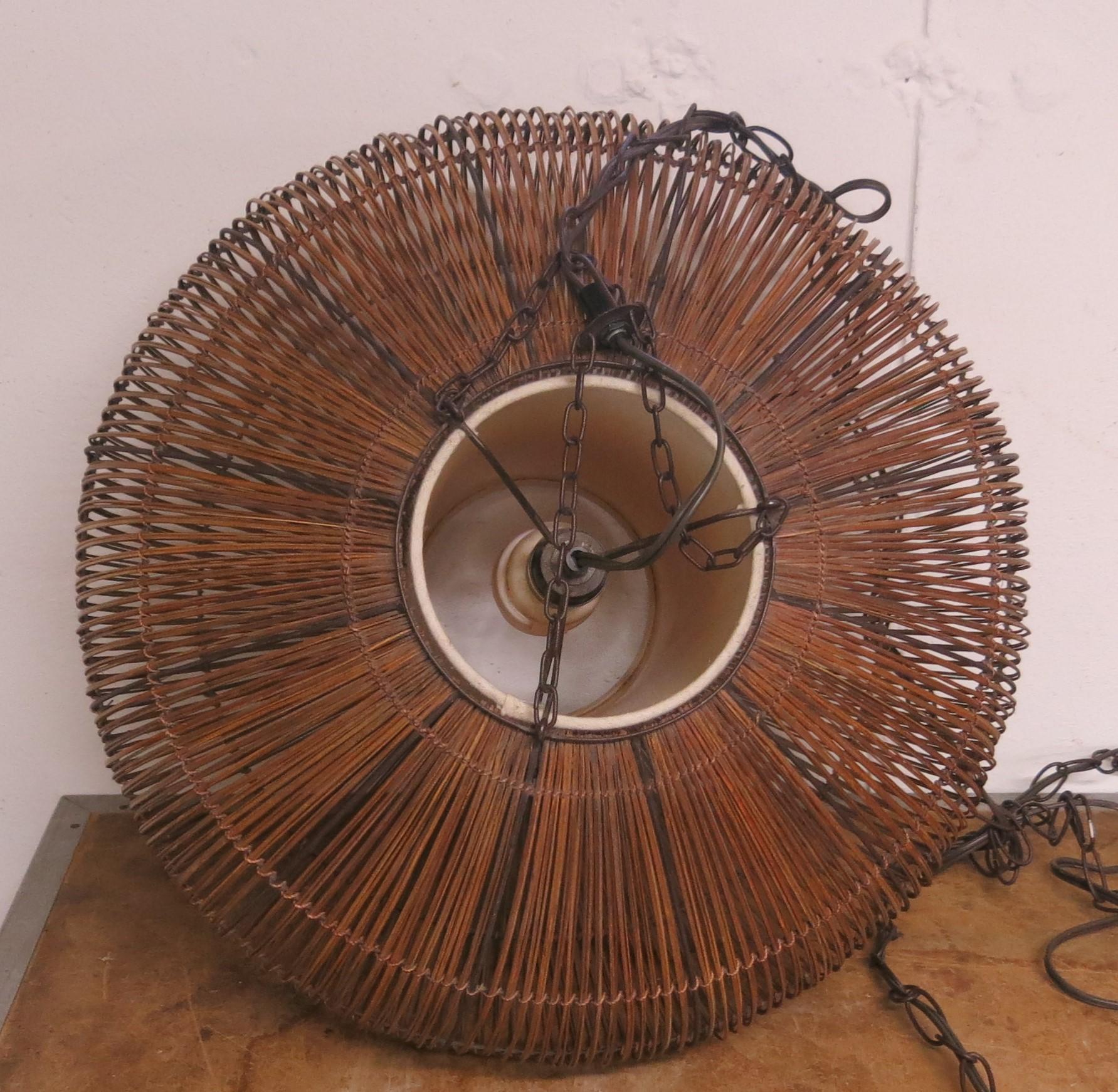 Midcentury Hanging Lamp Rattan or Natural Fiber Oval Shape 3