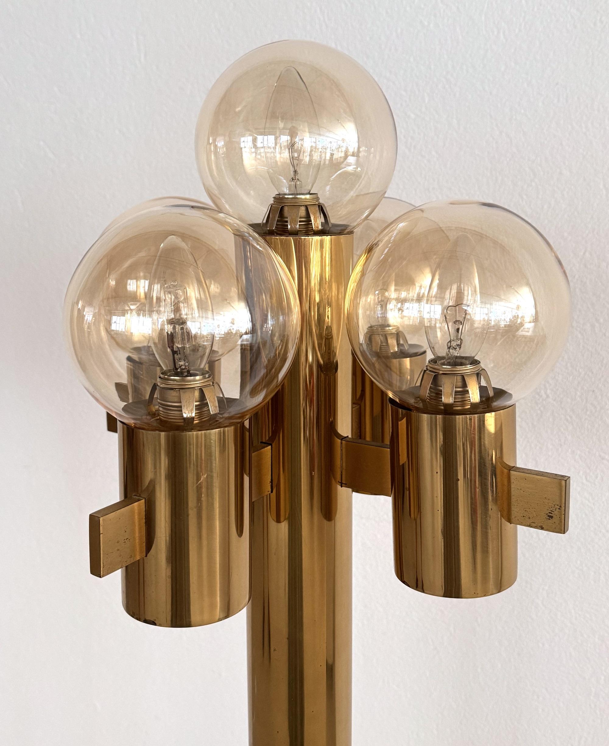 Mid-Century Hans-Agne Jakobsson Brass Floor Lamp with 5 Glasses For Sale 4