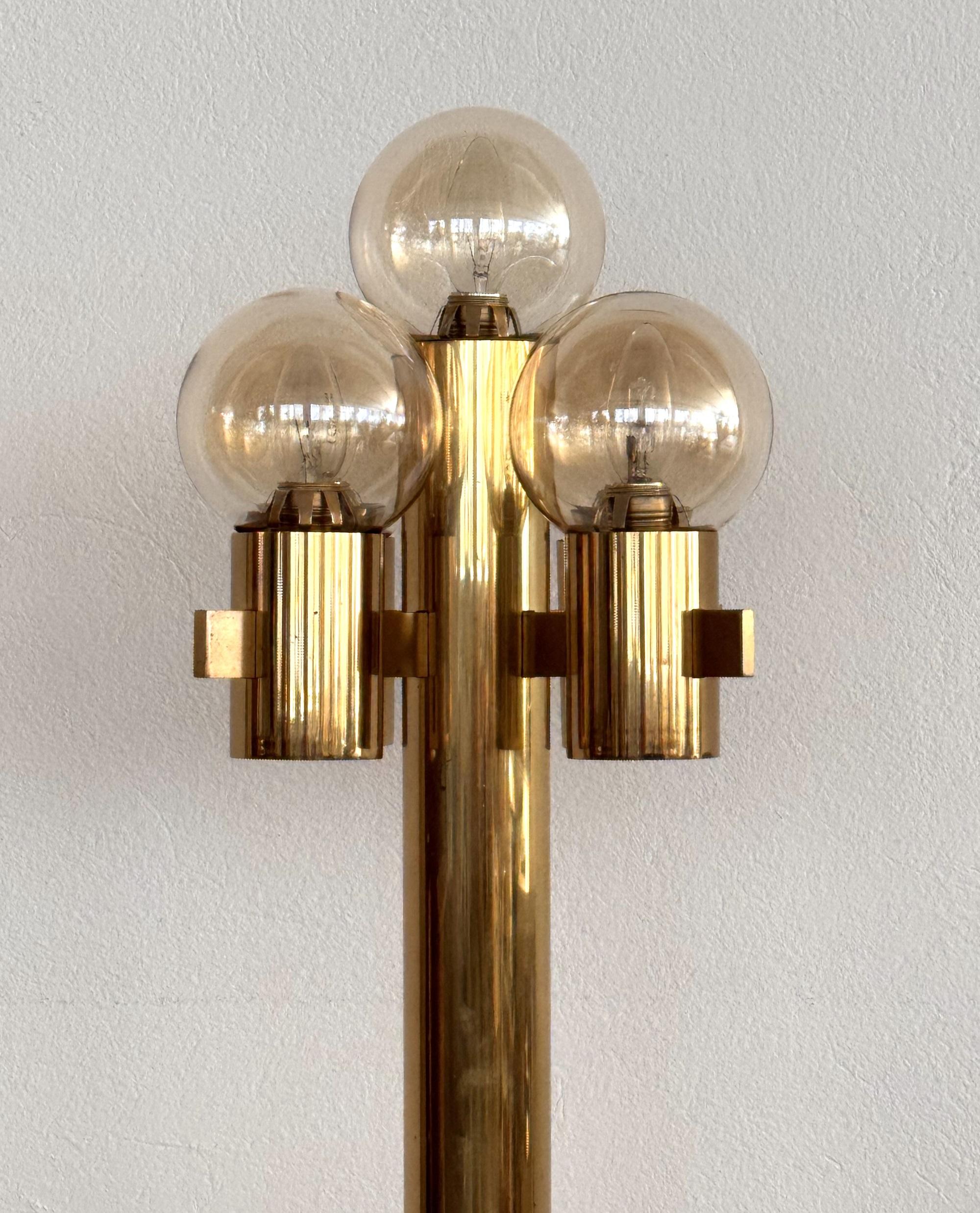 Swedish Mid-Century Hans-Agne Jakobsson Brass Floor Lamp with 5 Glasses For Sale
