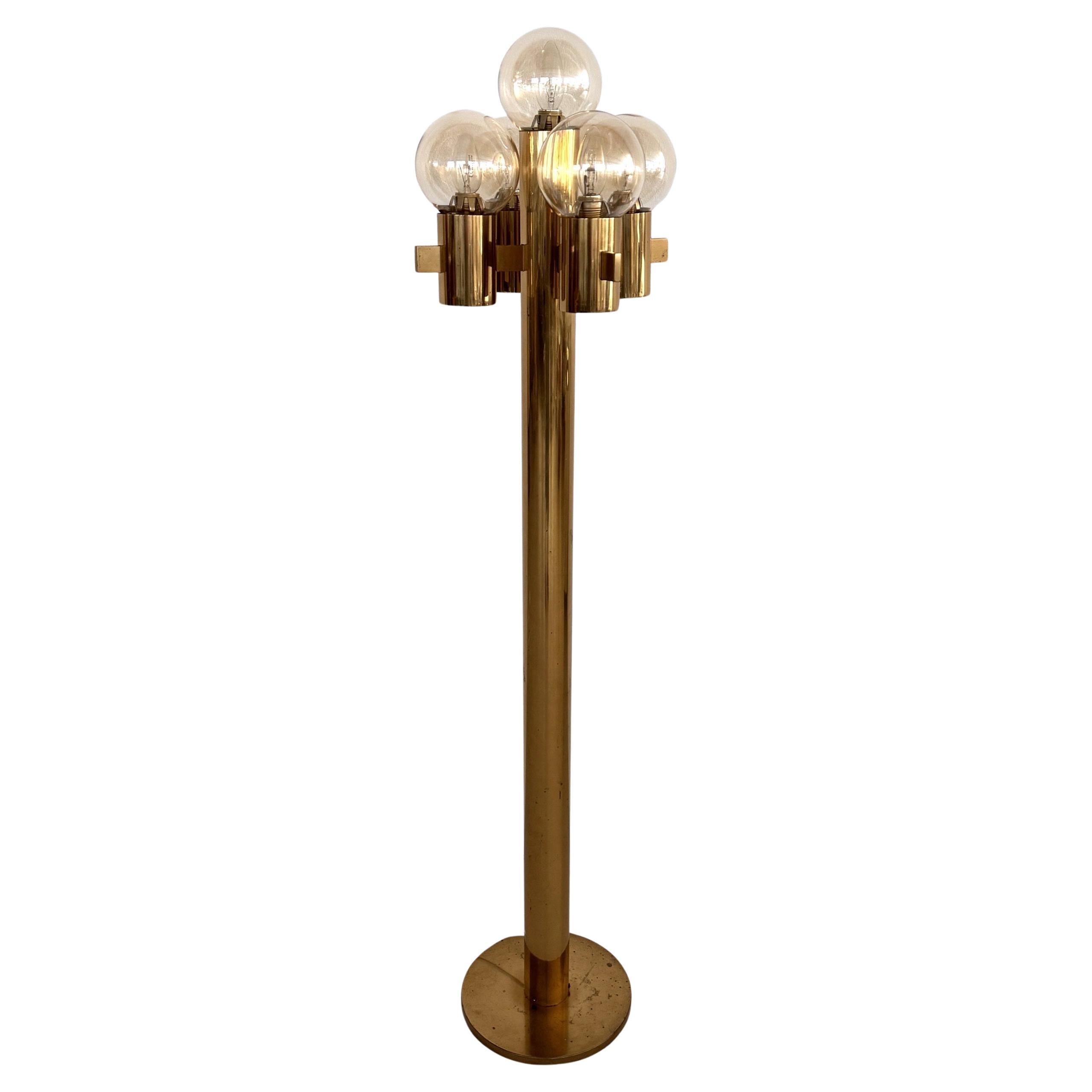 Mid-Century Hans-Agne Jakobsson Brass Floor Lamp with 5 Glasses