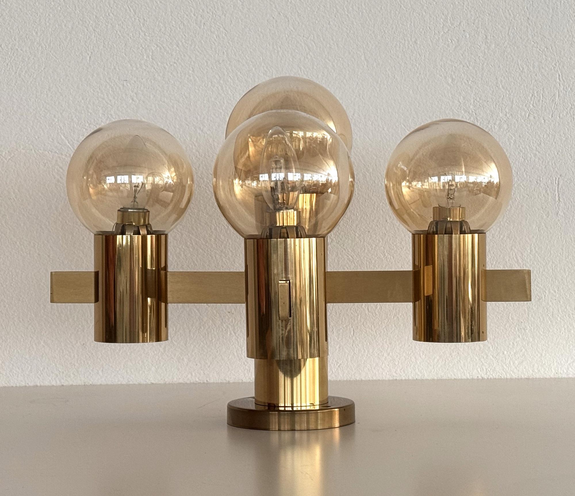 Mid-Century Hans-Agne Jakobsson Brass Flush Mount Chandelier with 5 Glasses For Sale 4
