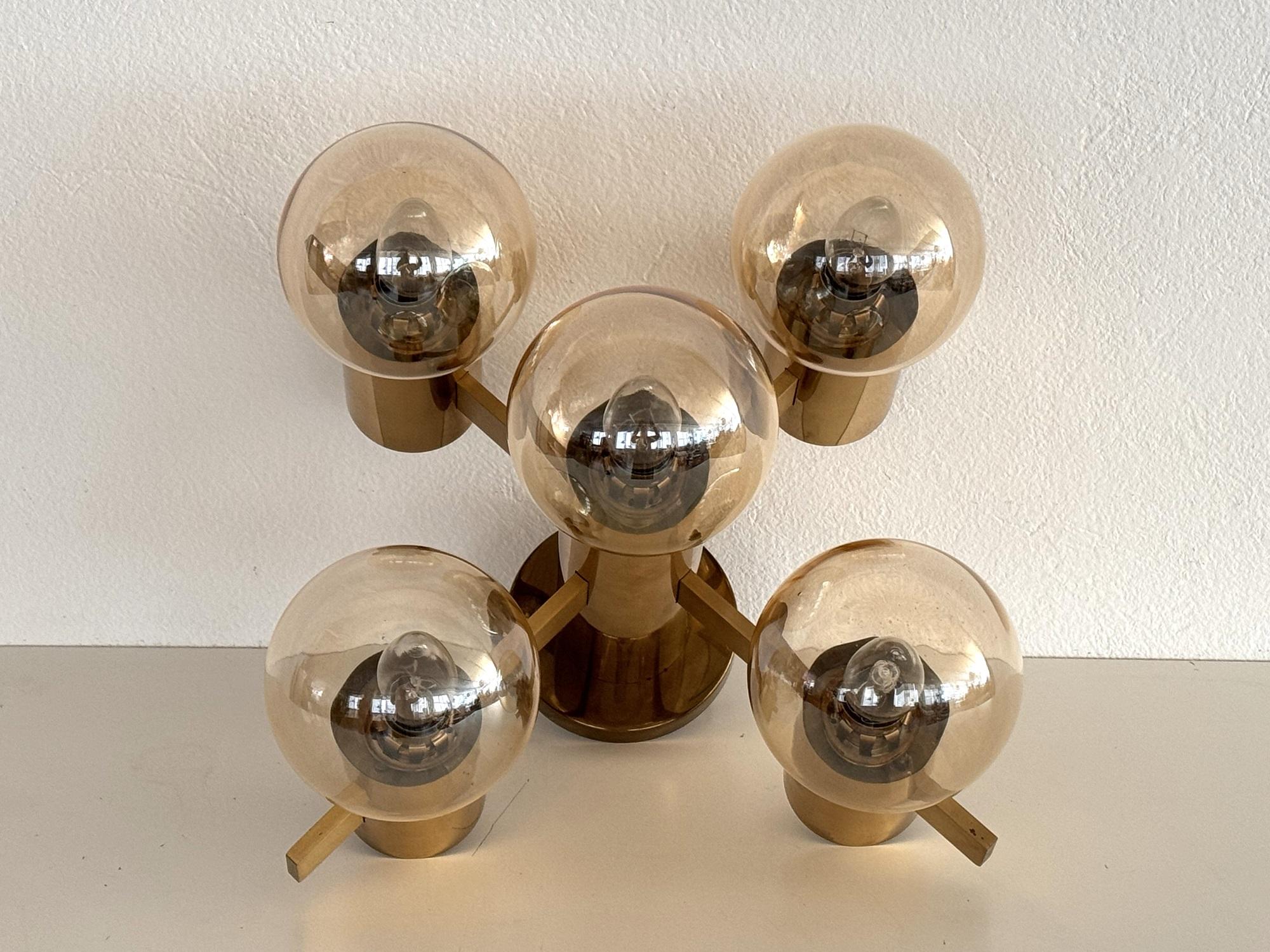 Mid-Century Hans-Agne Jakobsson Brass Flush Mount Chandelier with 5 Glasses For Sale 5