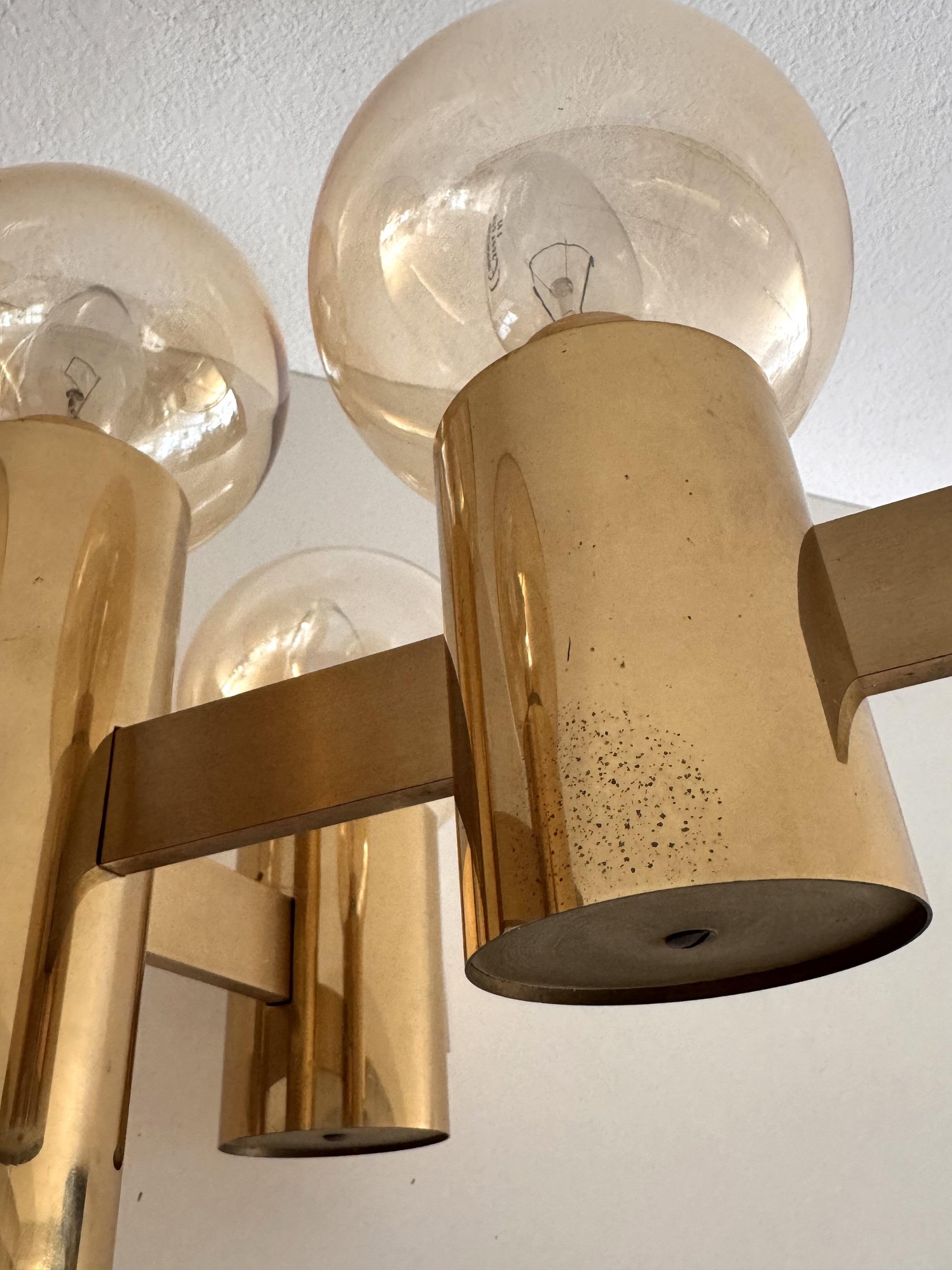 Mid-Century Hans-Agne Jakobsson Brass Flush Mount Chandelier with 5 Glasses For Sale 7
