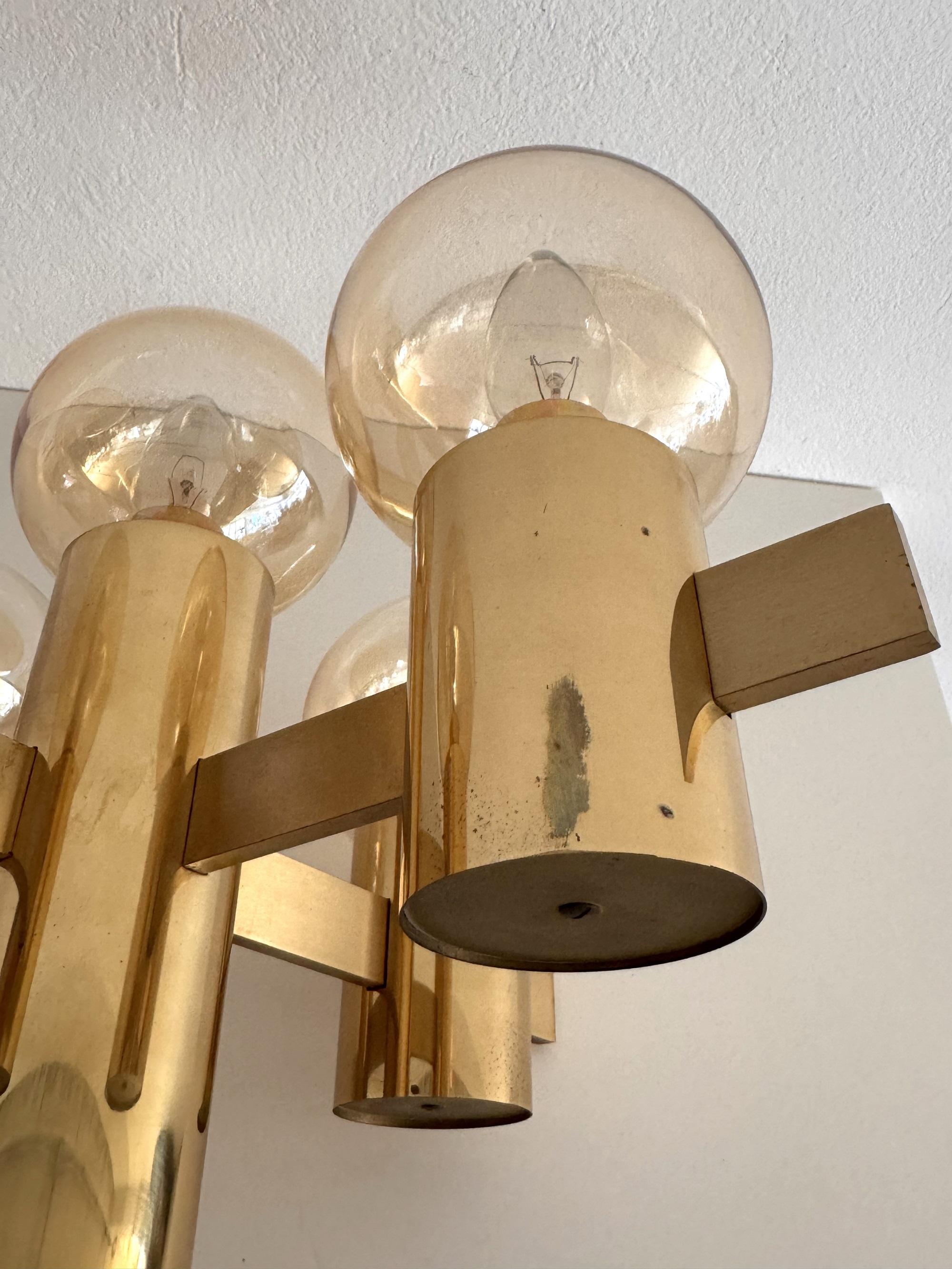 Mid-Century Hans-Agne Jakobsson Brass Flush Mount Chandelier with 5 Glasses For Sale 8
