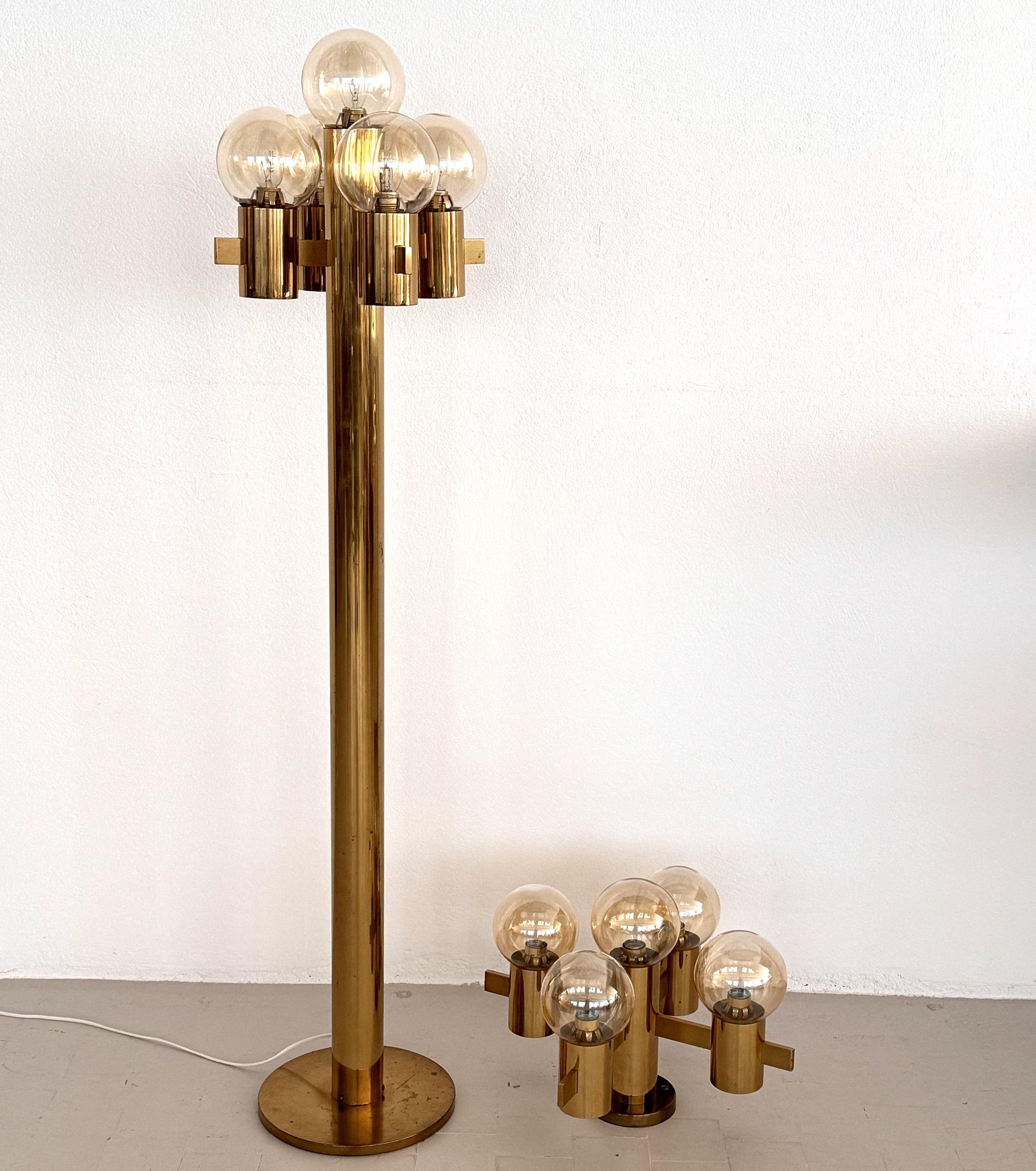 Mid-Century Hans-Agne Jakobsson Brass Flush Mount Chandelier with 5 Glasses For Sale 9