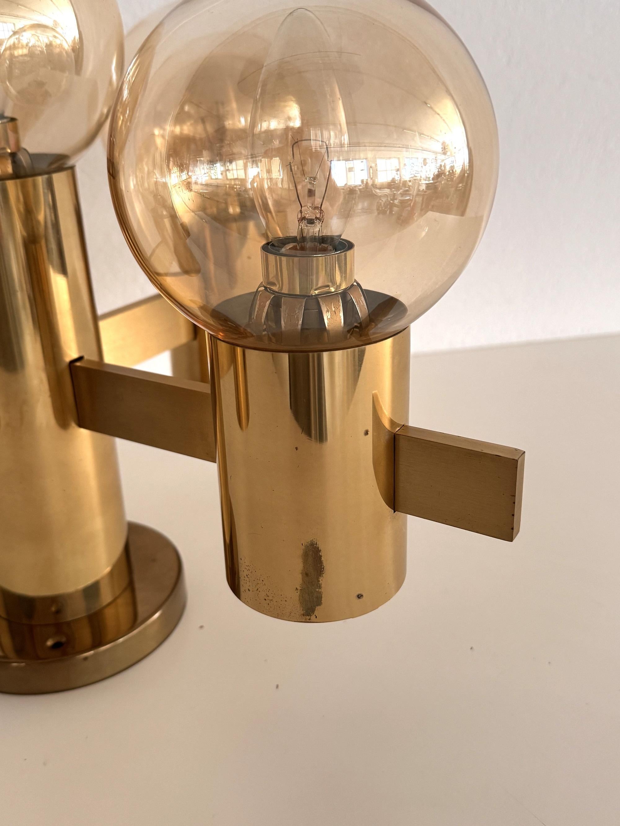 20th Century Mid-Century Hans-Agne Jakobsson Brass Flush Mount Chandelier with 5 Glasses For Sale