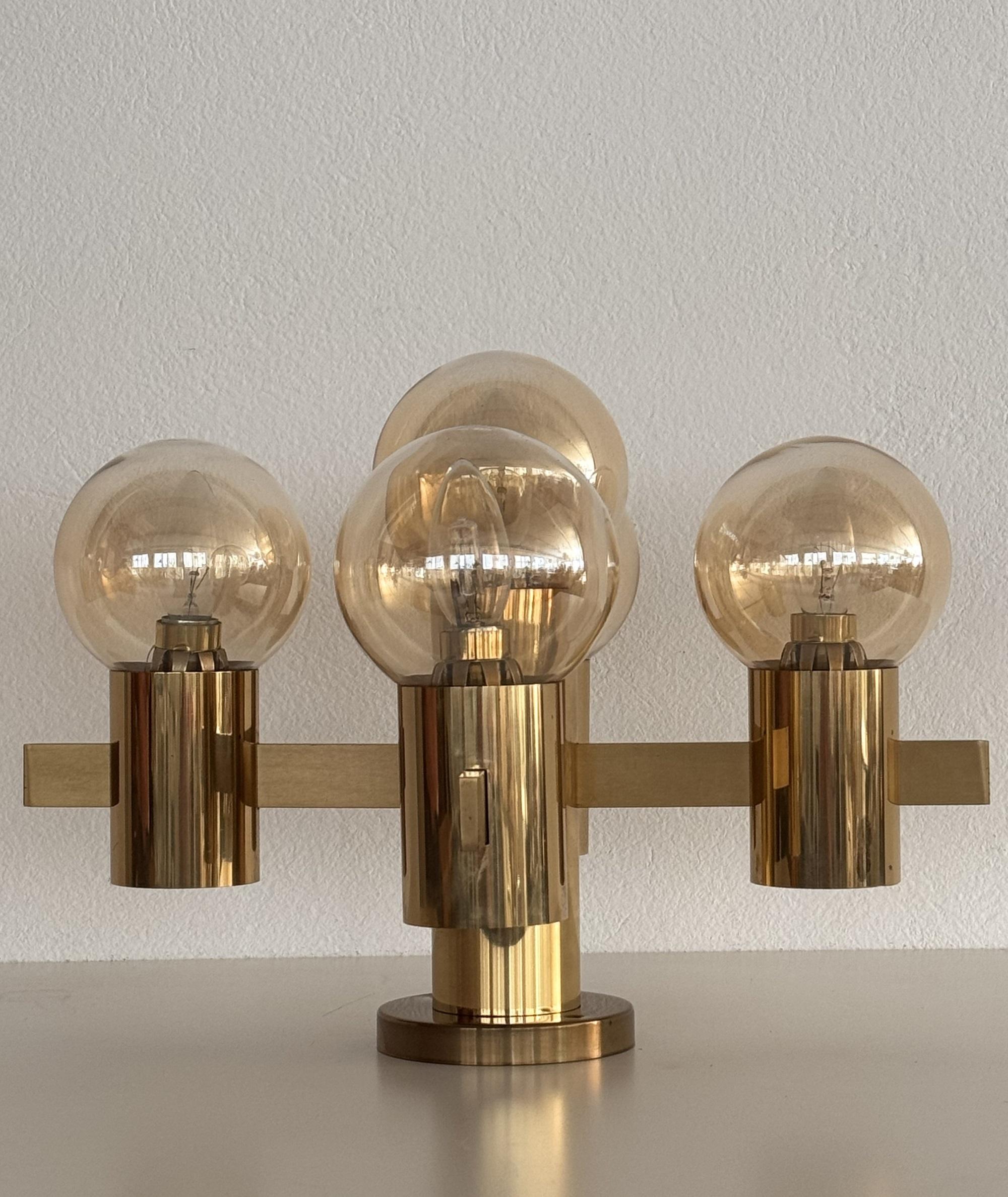 Mid-Century Hans-Agne Jakobsson Brass Flush Mount Chandelier with 5 Glasses For Sale 3
