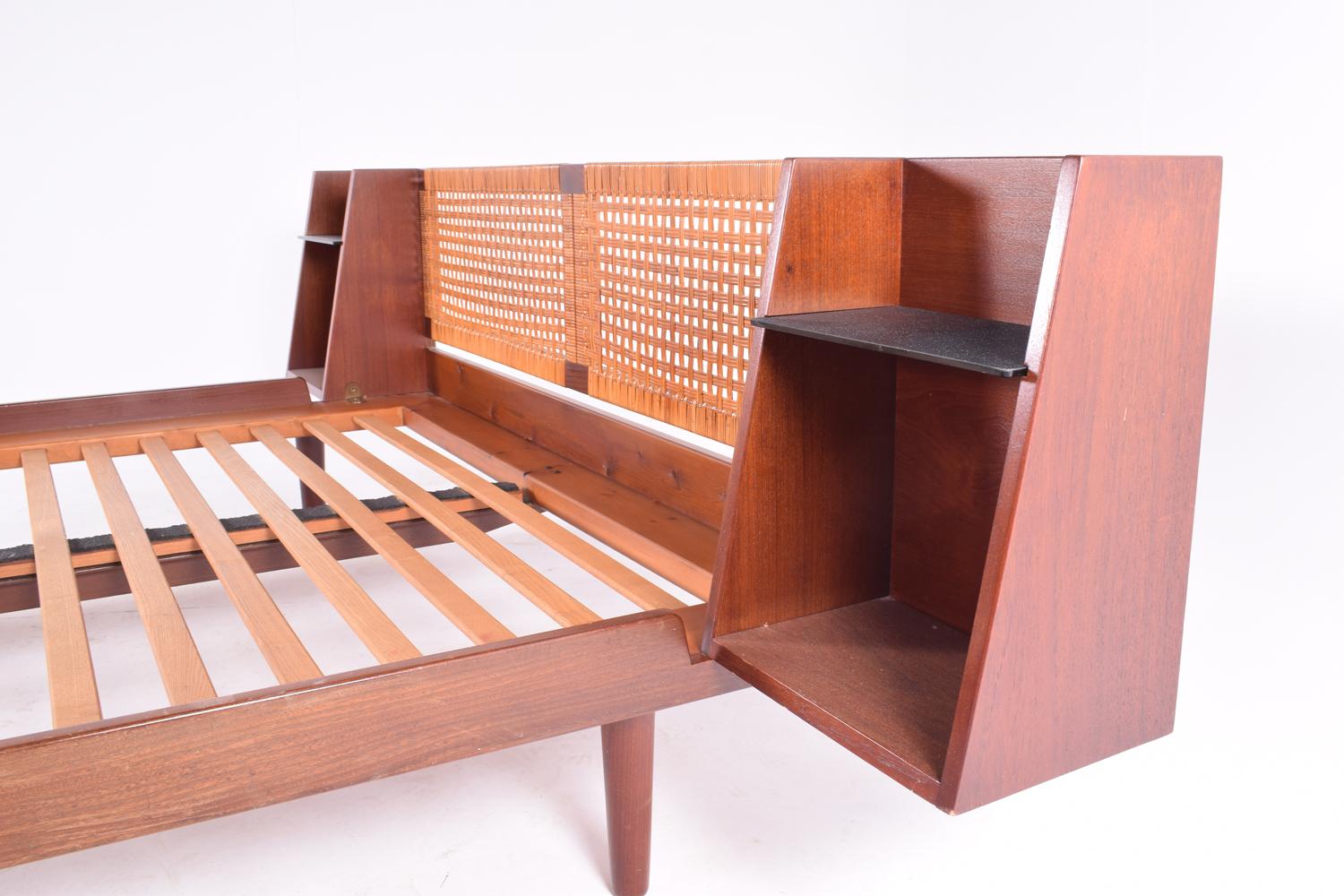 Danish Midcentury Hans J Wegner Double Master Bed with Teak and Rattan