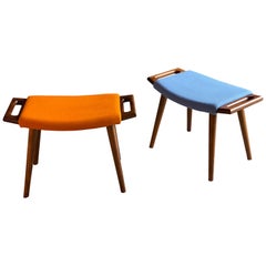 Midcentury Hans J. Wegner Style Teak Stool Ottoman Pair of Danish, circa 1970s