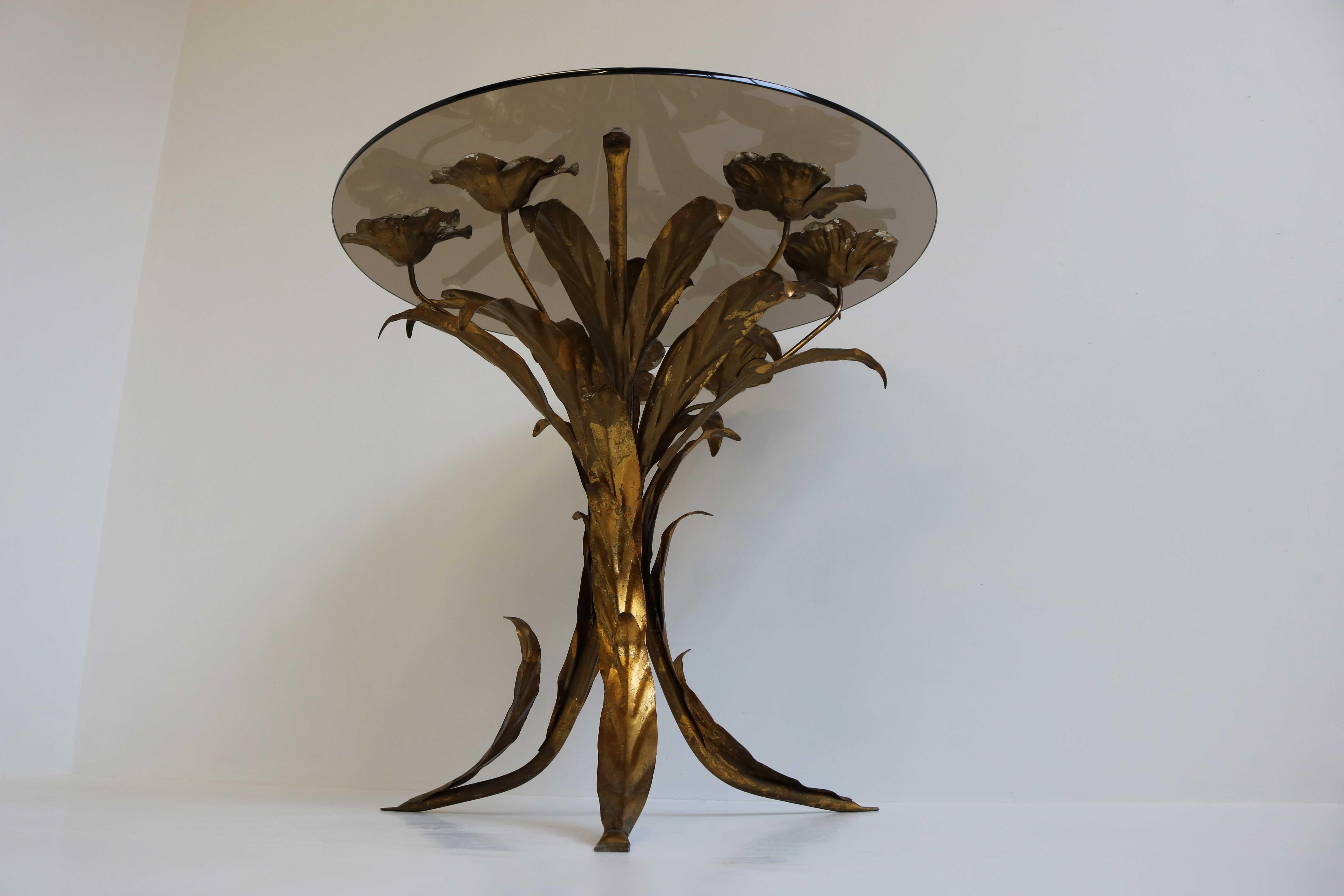 Metal Mid-Century Hans Kögl Gold & Silver Gilt Flower Side Table Hollywood Regency