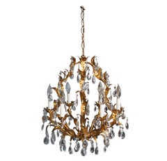 Midcentury Hans Kogl Italian Hollywood Regency Gilt Tole Crystal Chandelier MCM