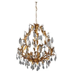 Retro Midcentury Hans Kogl Italian Hollywood Regency Gilt Tole Crystal Chandelier MCM