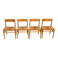 Mid Century Hans Wegner Juego de 4 sillas de comedor de cuerda danesa de haya Carl Hansen & Søn