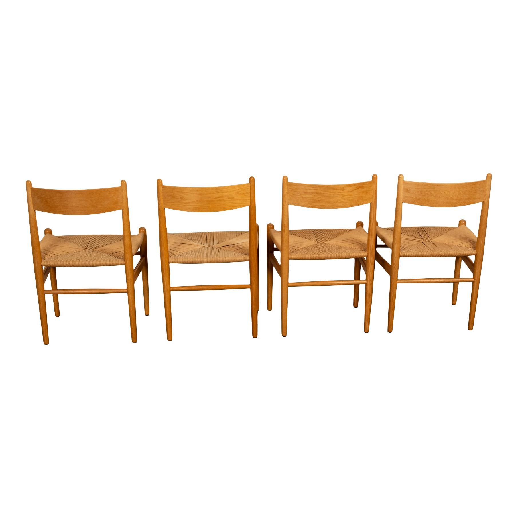 Corda di carta Set di 4 sedie da pranzo in faggio danese di metà secolo di Hans Hansen & Søn in vendita