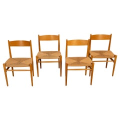 Mid Century Hans Wegner Juego de 4 sillas de comedor de cuerda danesa de haya Carl Hansen & Søn