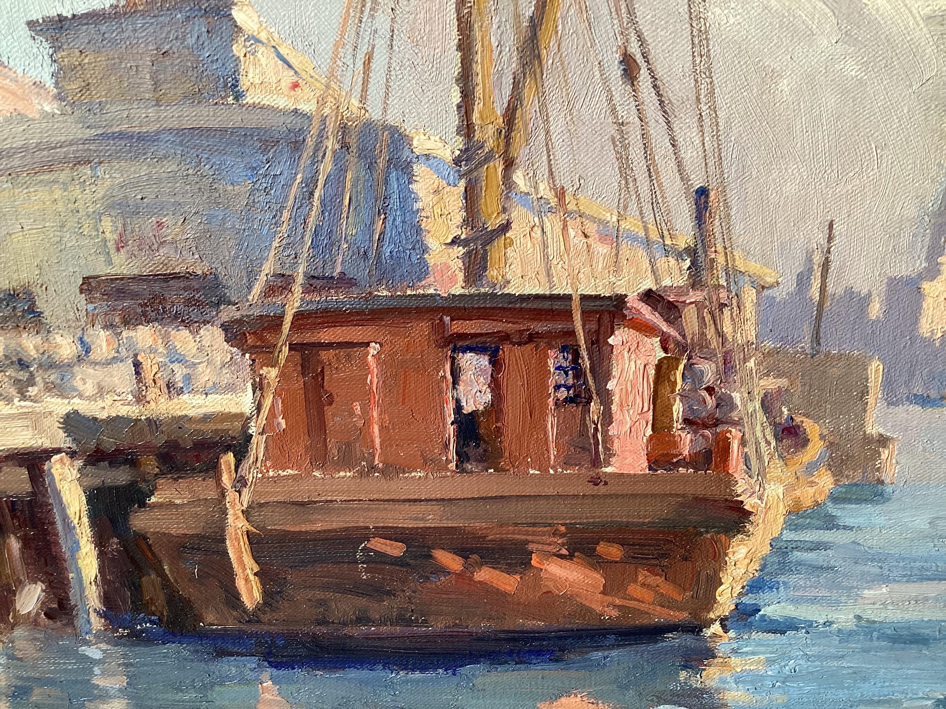 Fischerboot aus der Mitte des Jahrhunderts im Hafen im Zustand „Gut“ im Angebot in Lambertville, NJ