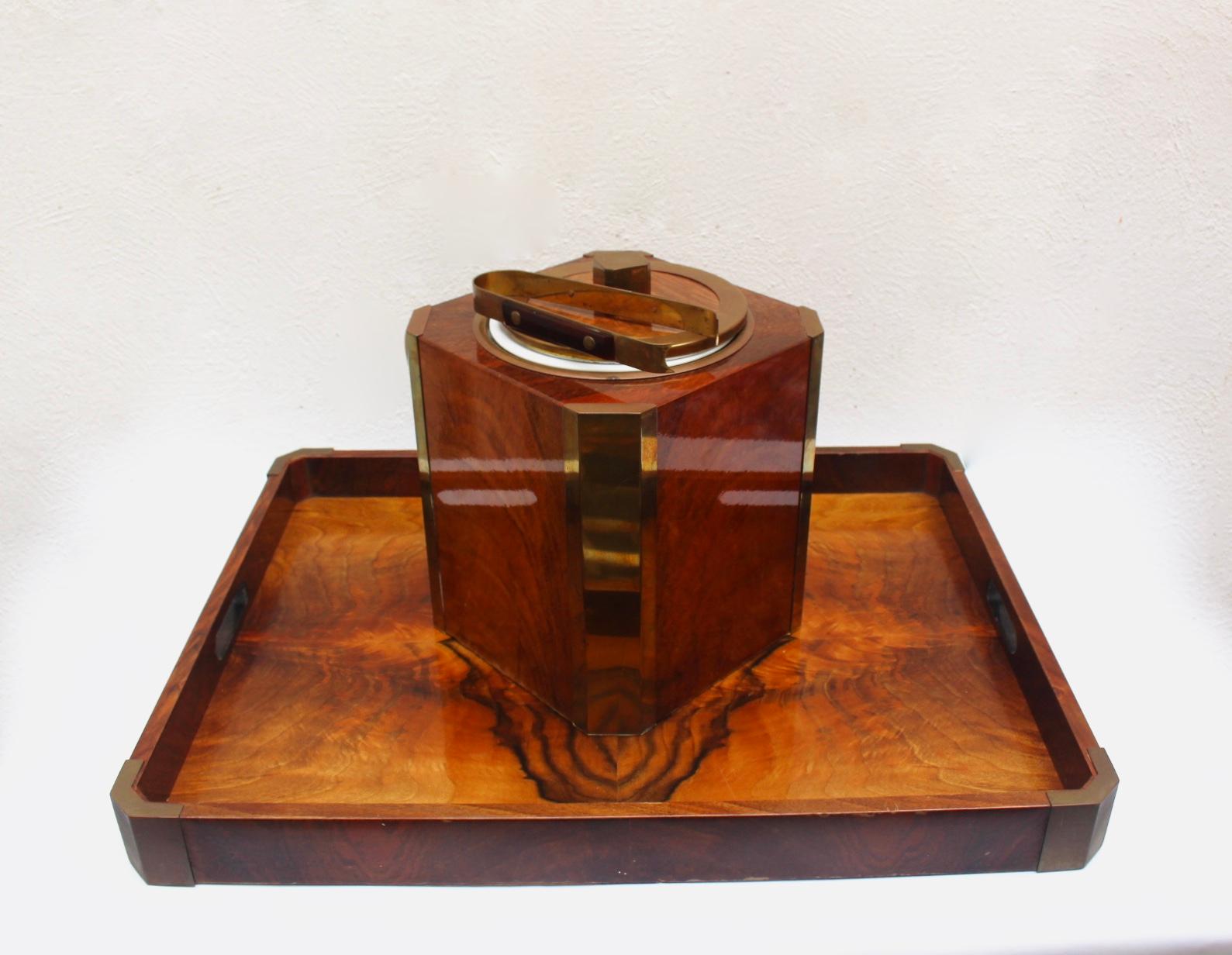 Midcentury Hard Wood Ice Bucket with Matching Tray, 1970s For Sale 4