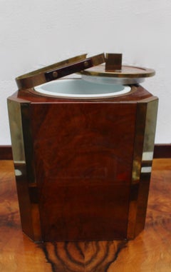 Midcentury Hard Wood Ice Bucket with Matching Tray, 1970s
