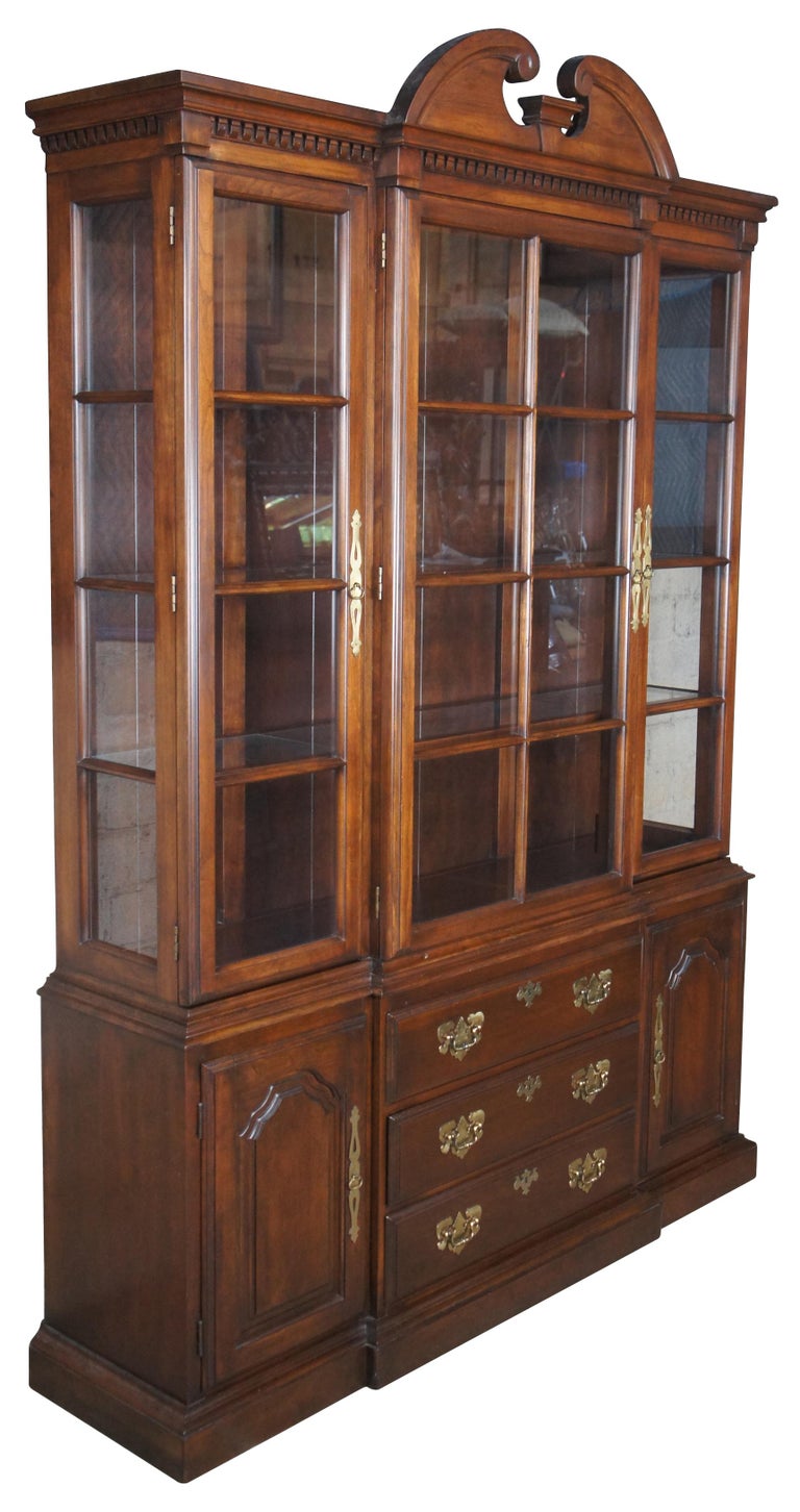 Mid Century Harden Solid Cherry Queen Anne Breakfront China Display