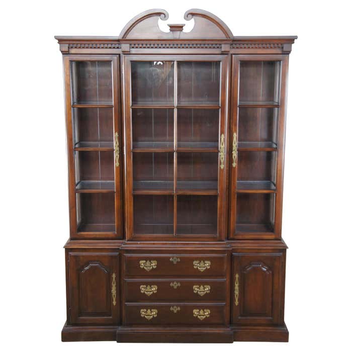 Mid Century Harden Solid Cherry Queen Anne Breakfront China Display ...