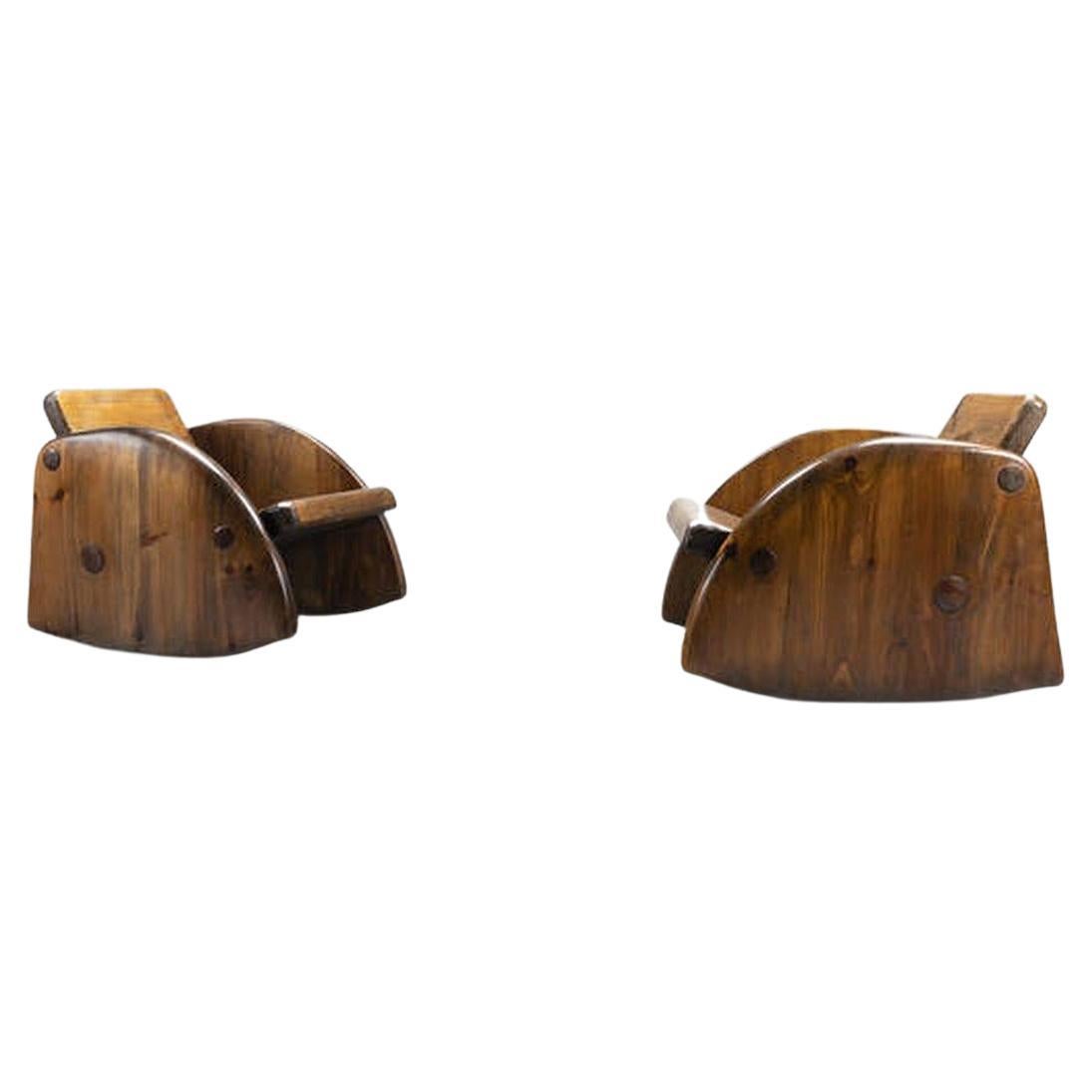 Mid-Century Hardwood Rocking Chairs, Italian Manufacture