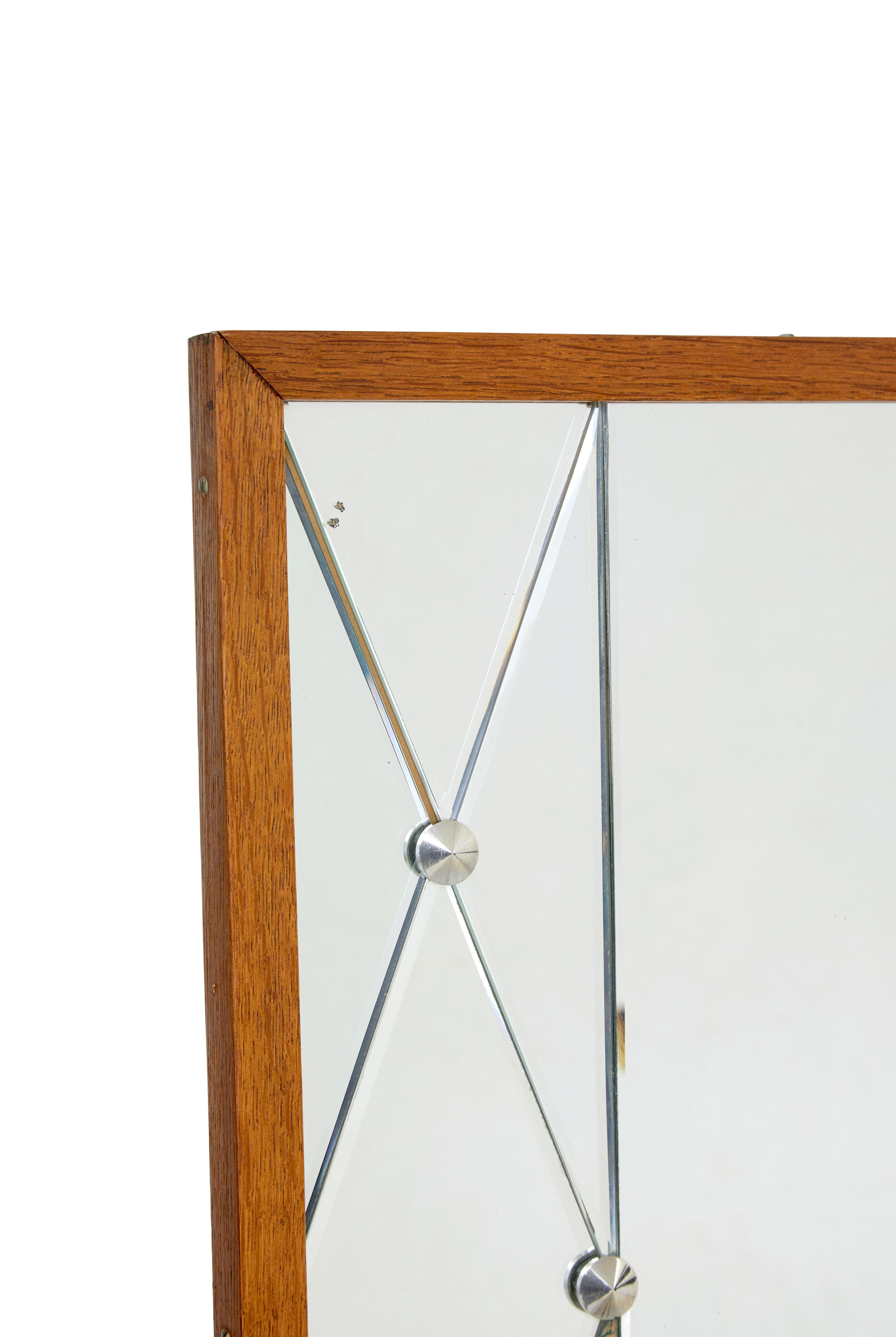 Woodwork Mid century harlequin mirror in teak frame by G&T