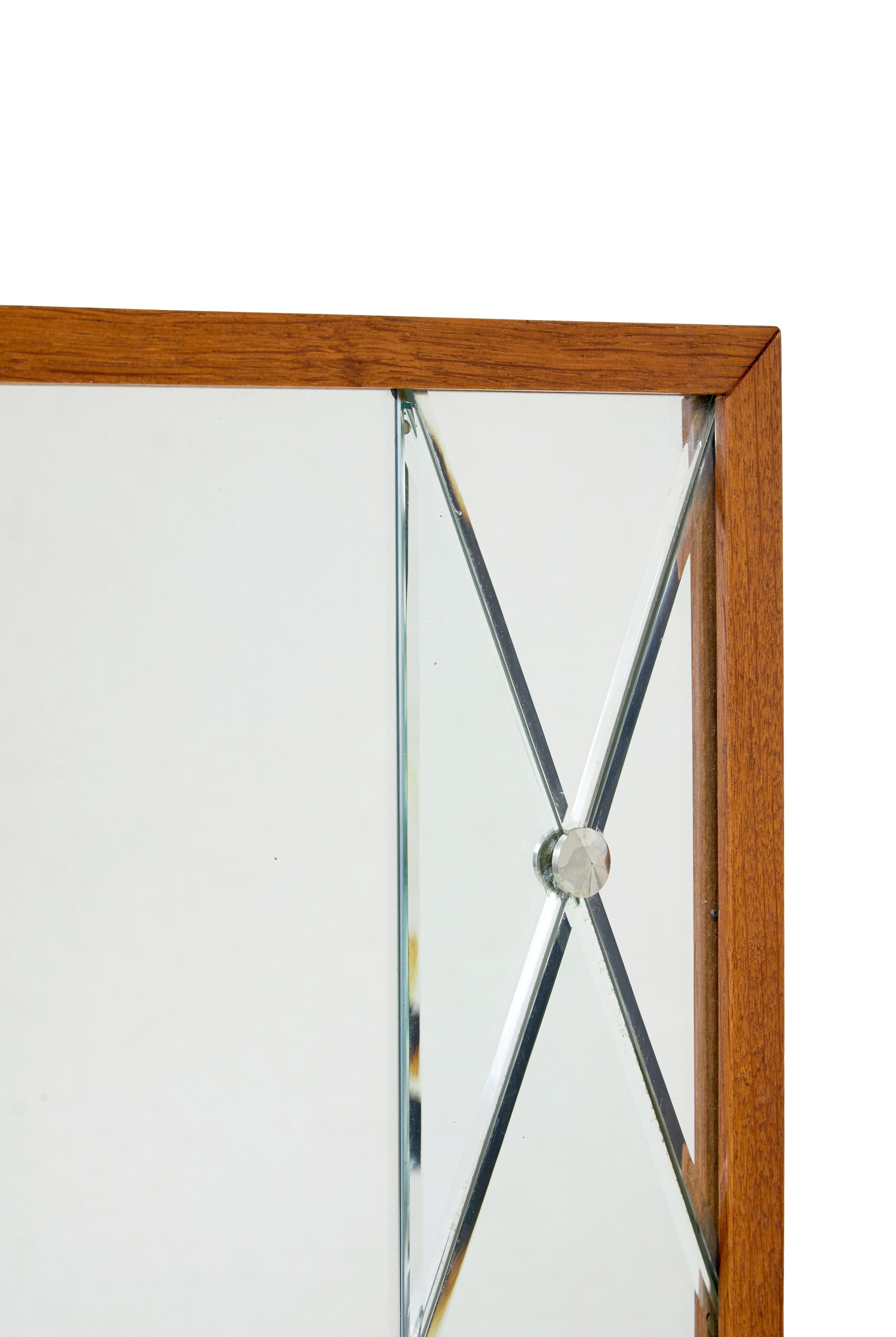 Mid century harlequin mirror in teak frame by G&T In Good Condition In Debenham, Suffolk