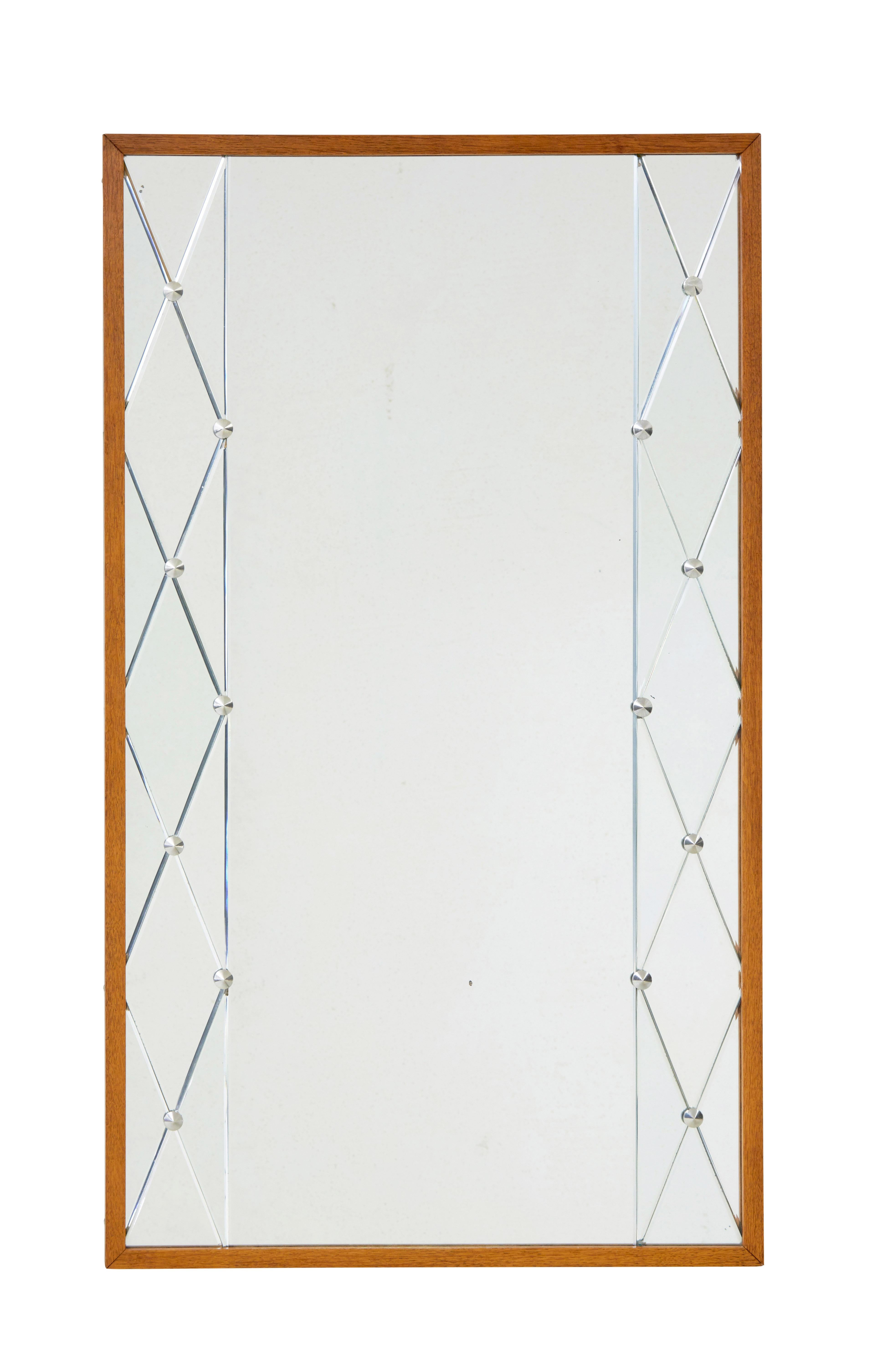 20th Century Mid century harlequin mirror in teak frame by G&T