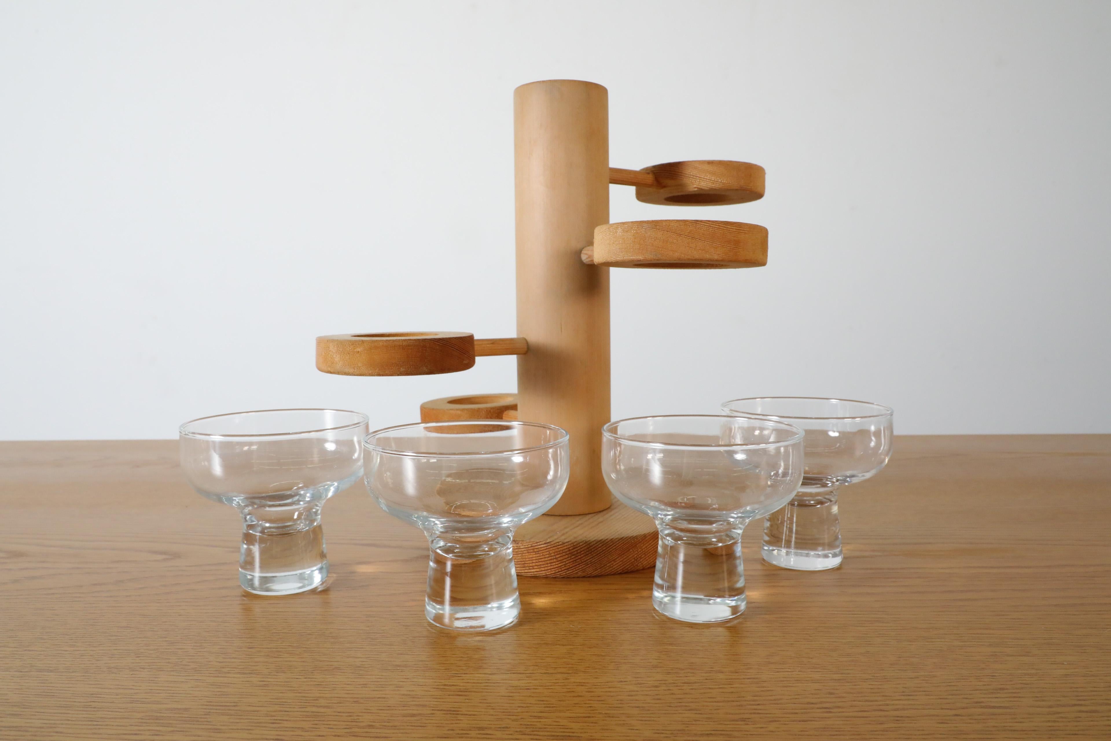 Mid-Century Harlyk Denmark Multi-Level Pine Candle Holder with Glass Dishes For Sale 6