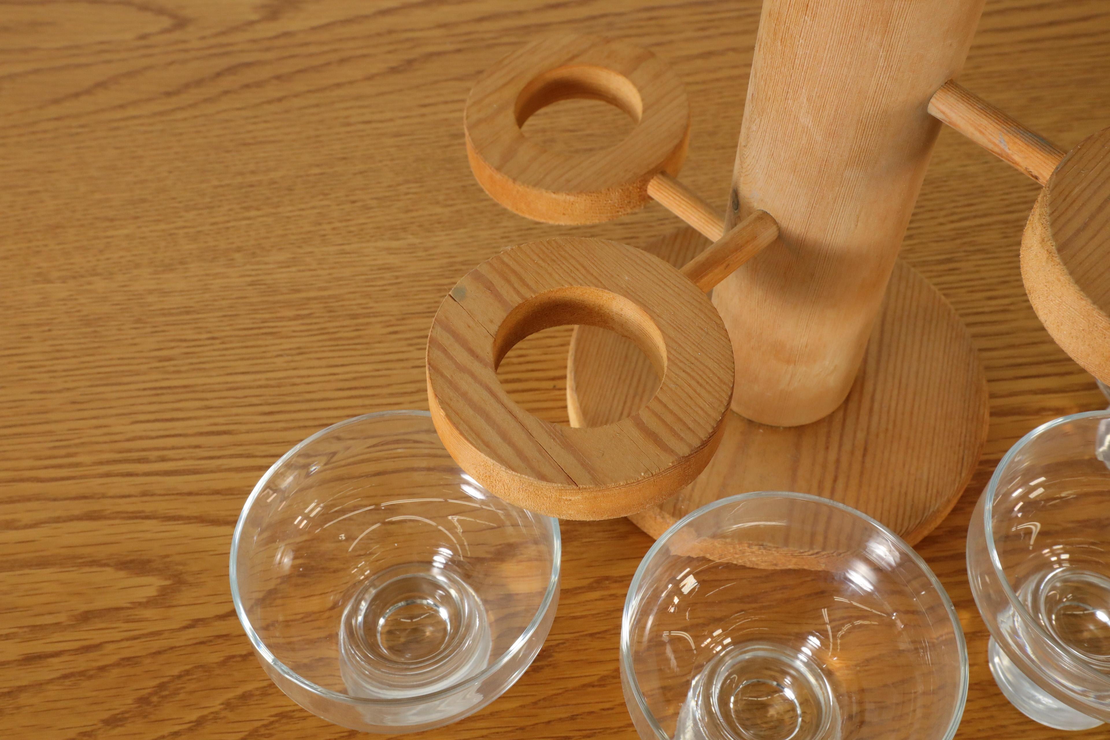 Mid-Century Harlyk Denmark Multi-Level Pine Candle Holder with Glass Dishes 7