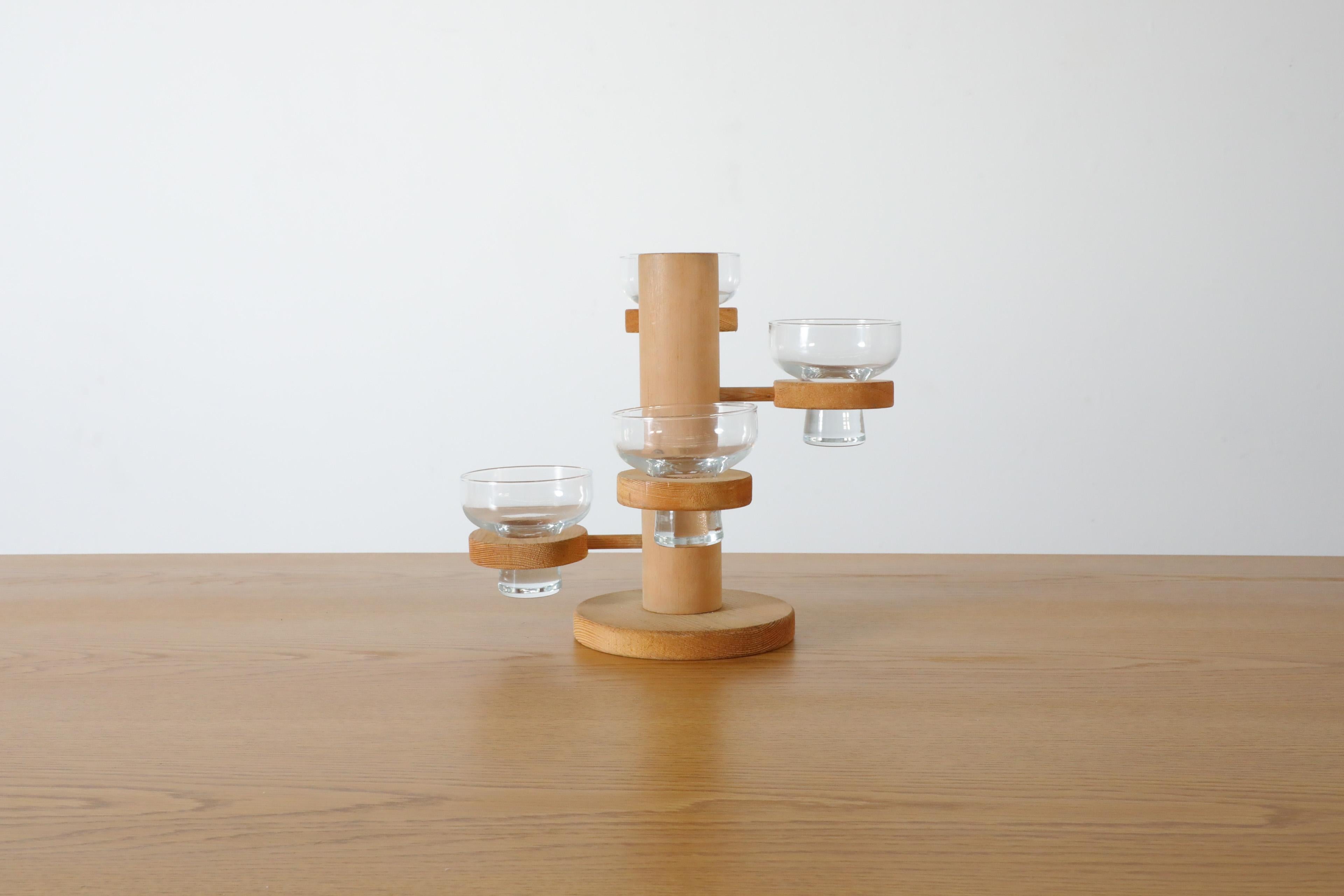 Mid-20th Century Mid-Century Harlyk Denmark Multi-Level Pine Candle Holder with Glass Dishes For Sale