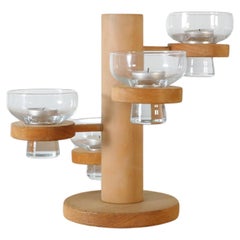 Retro Mid-Century Harlyk Denmark Multi-Level Pine Candle Holder with Glass Dishes