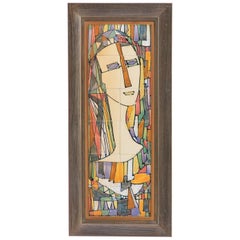 Midcentury Harris Strong Cubist Ceramic Tile Portrait of a Lady