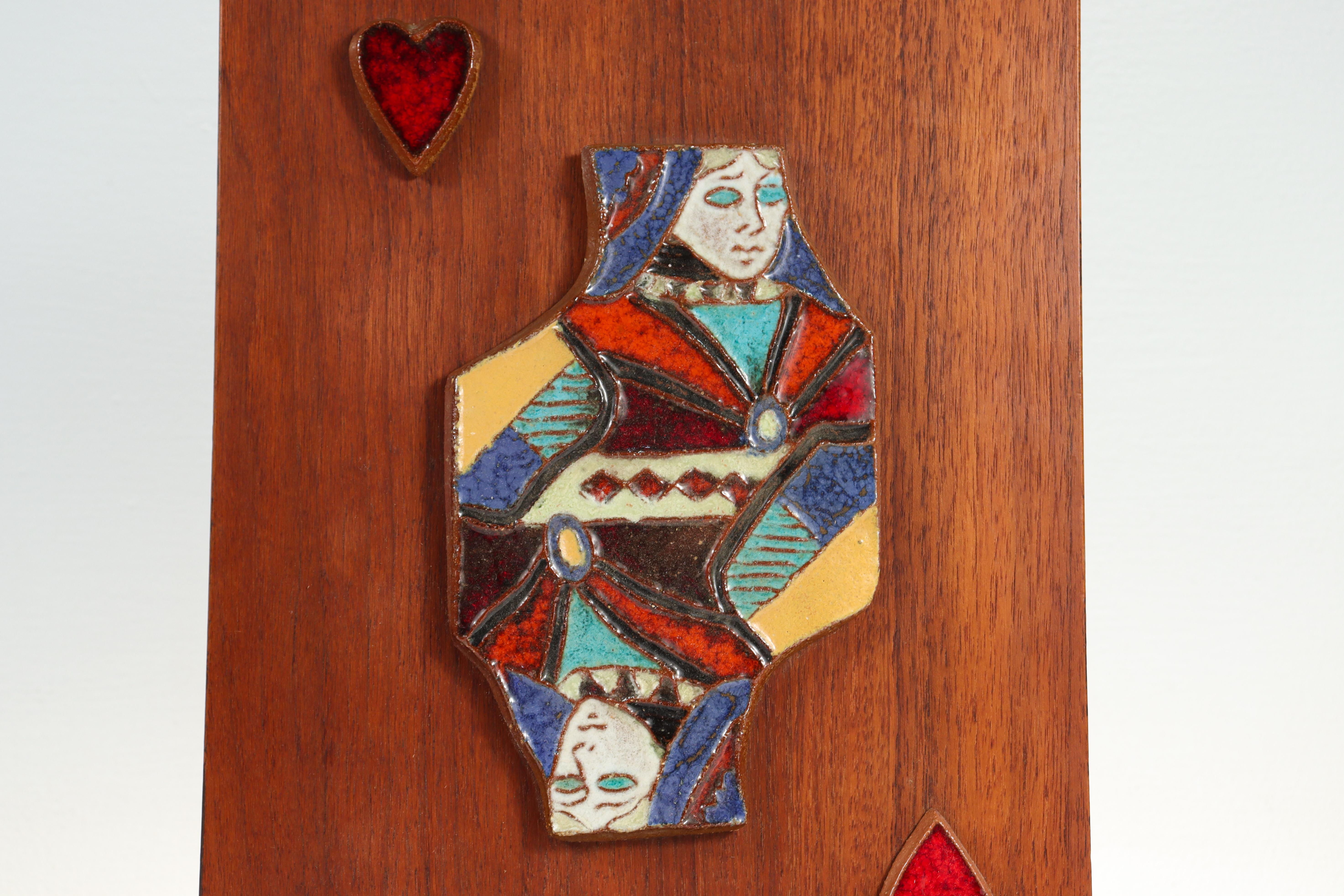 Mid-Century Harris Strong Queen of Hearts Pottery Tile of Poker Playing Card For Sale 1