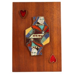 Mid-Century Harris Strong Queen of Hearts Pottery Tile of Poker Playing Card