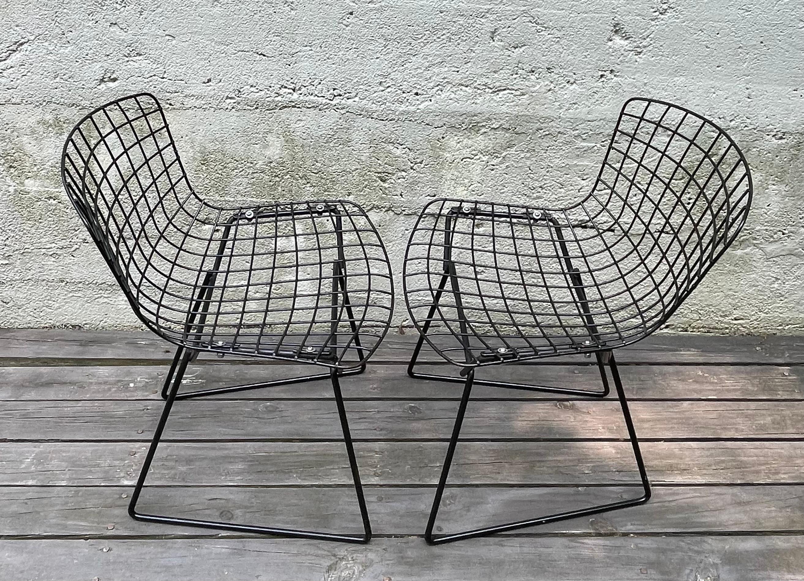 American Mid Century Harry Bertoia Children's Black Wire Side Chairs for Knoll For Sale