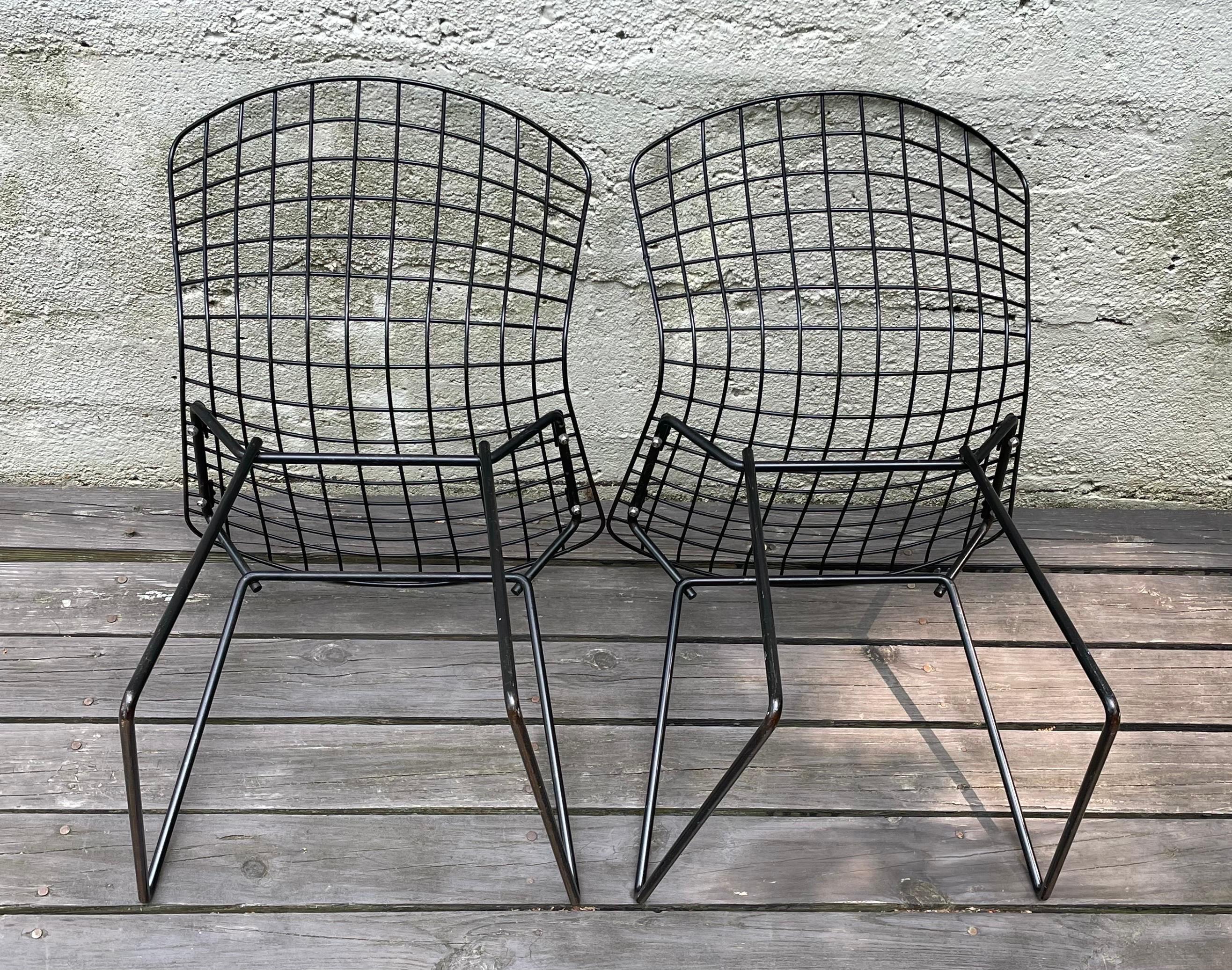 Metal Mid Century Harry Bertoia Children's Black Wire Side Chairs for Knoll For Sale