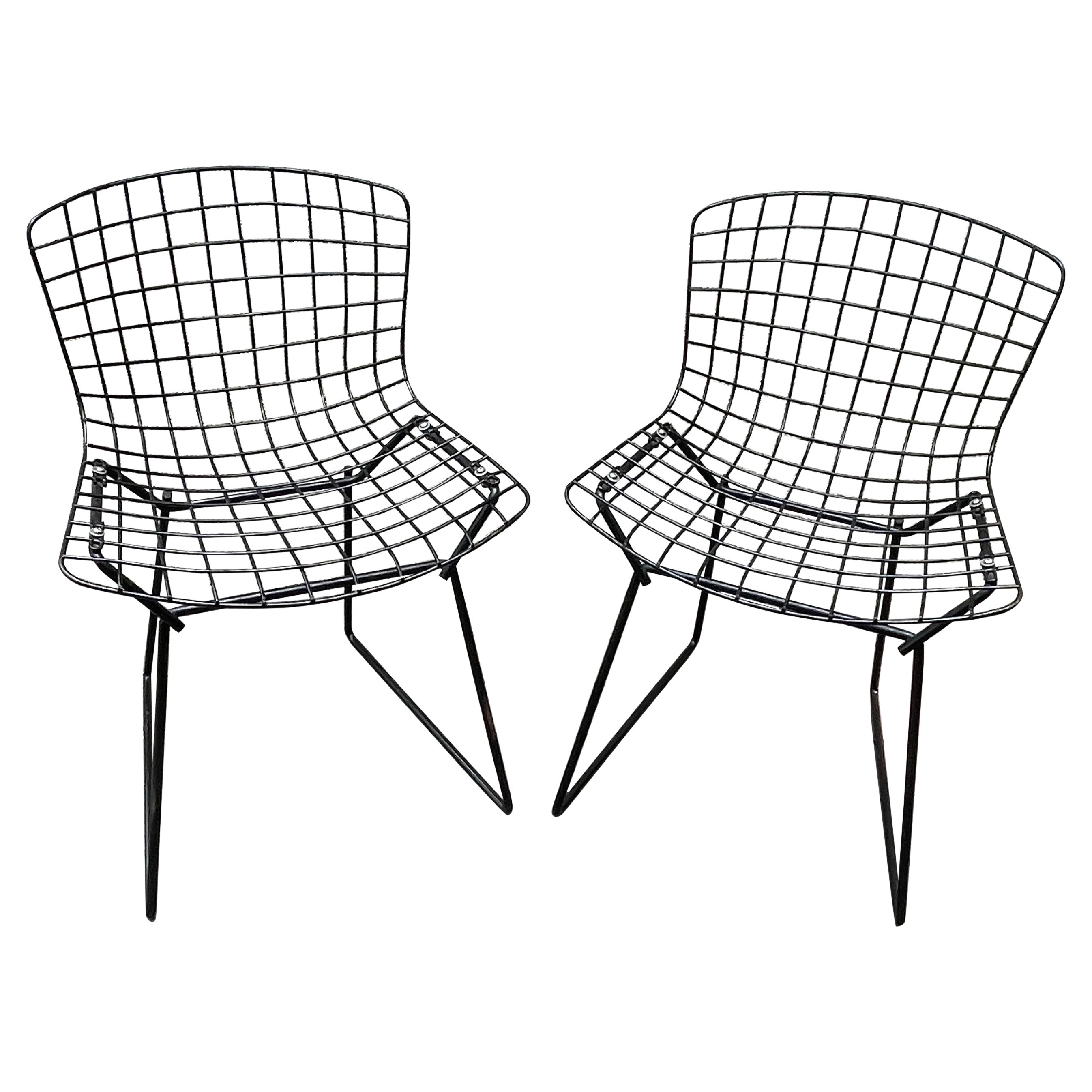 Chaises d'appoint en fil de fer noir pour enfants Harry Bertoia pour Knoll, milieu de siècle