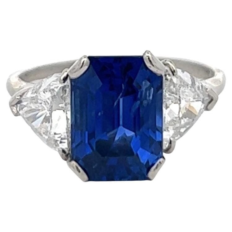 Mid Century Harry Winston AGL Ceylon No Heat Sapphire Diamond Three Stone Ring