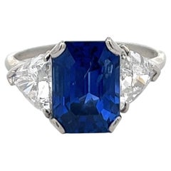 Retro Mid Century Harry Winston AGL Ceylon No Heat Sapphire Diamond Three Stone Ring