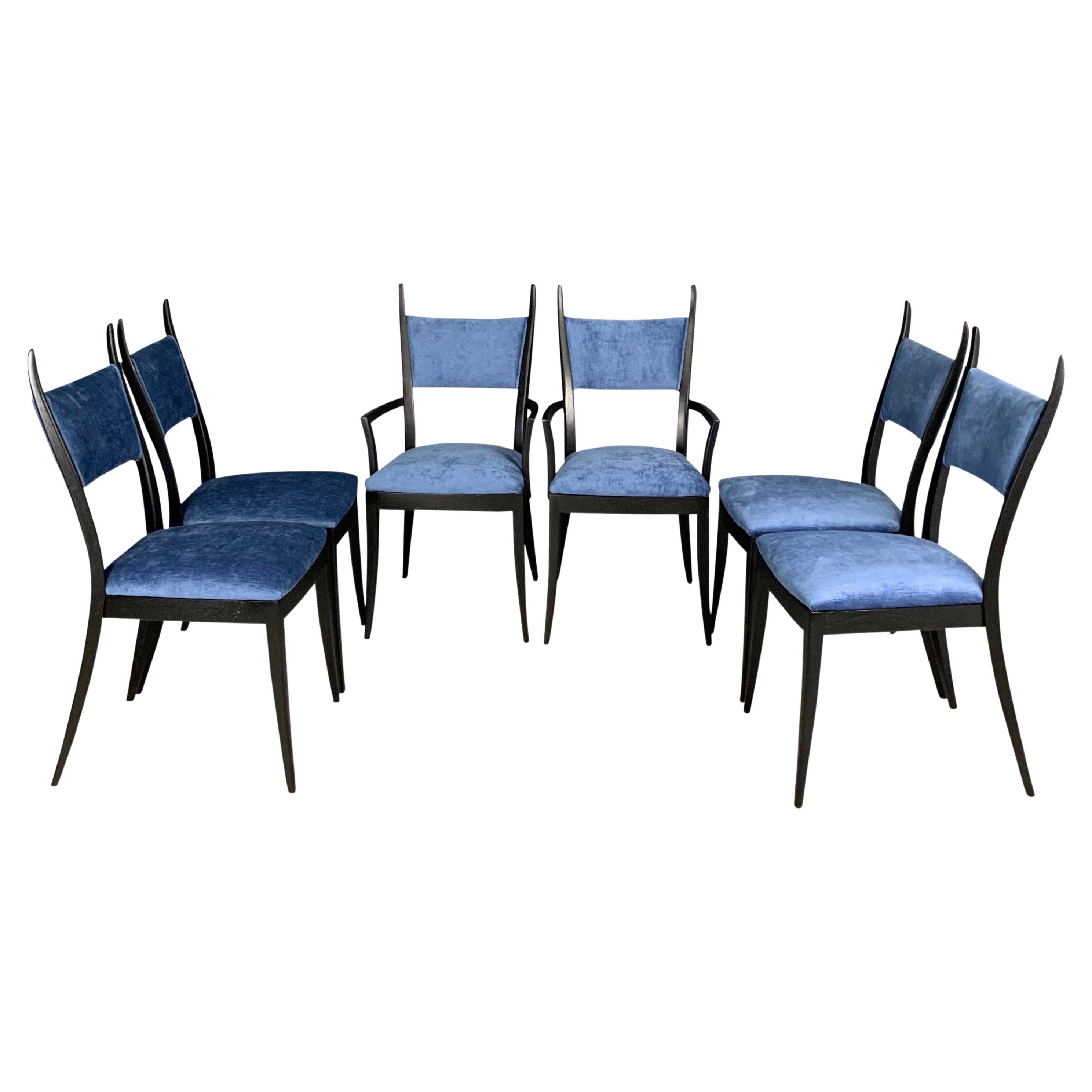 Harvey Probber 1048 "Gazelle" Ebonized Dining Chairs Set of Six Mid Century