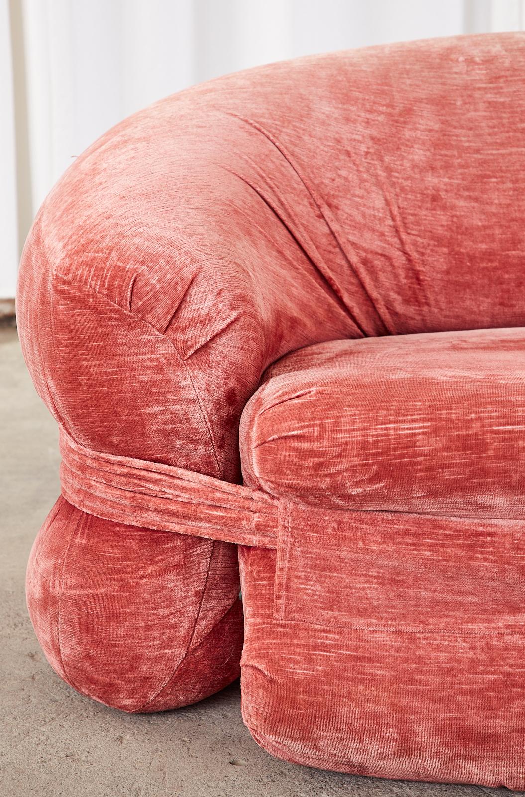 Mid-Century Harvey Probber Burger Bun Pink Velvet Sofa 1