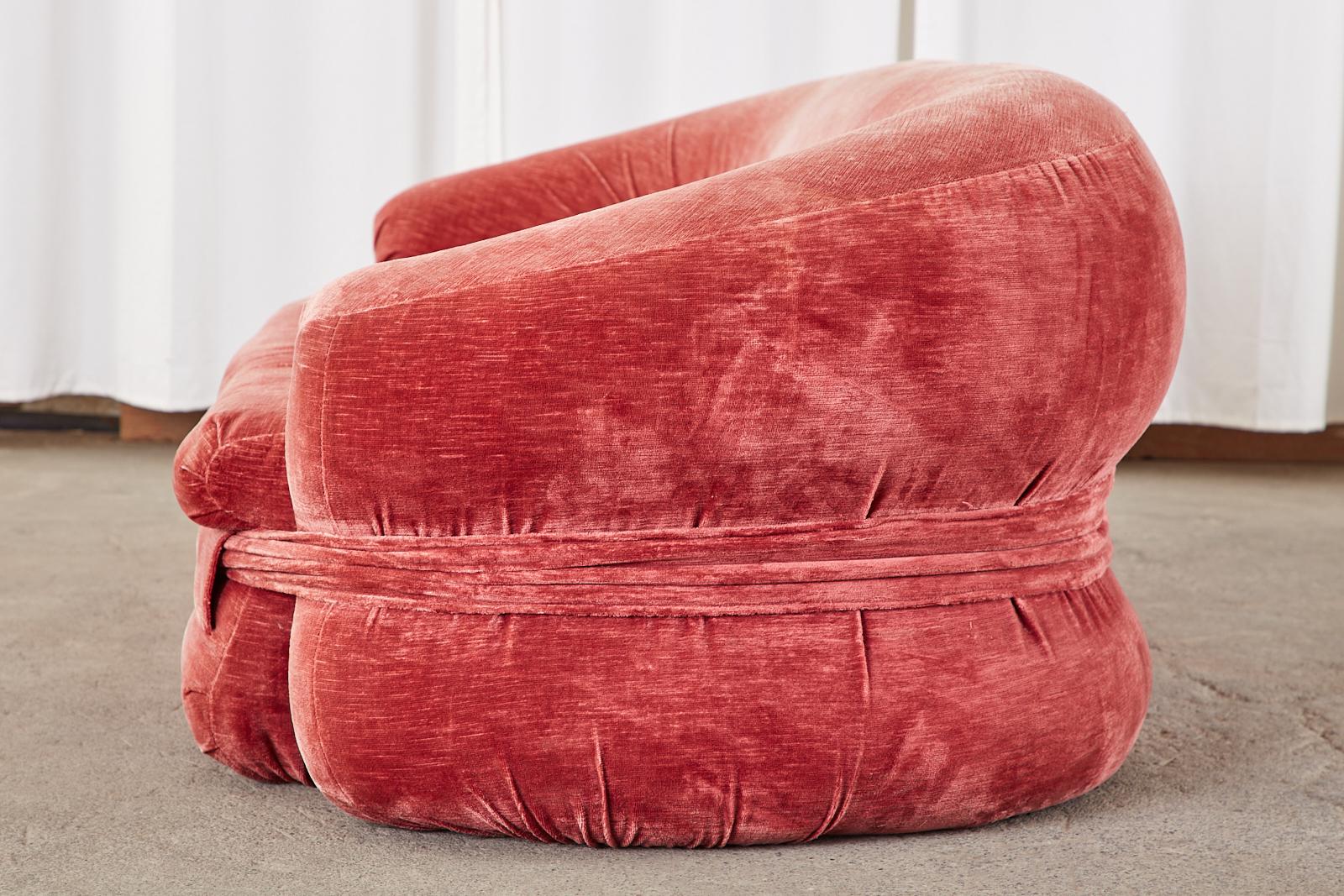 Mid-Century Harvey Probber Burger Bun Pink Velvet Sofa 11
