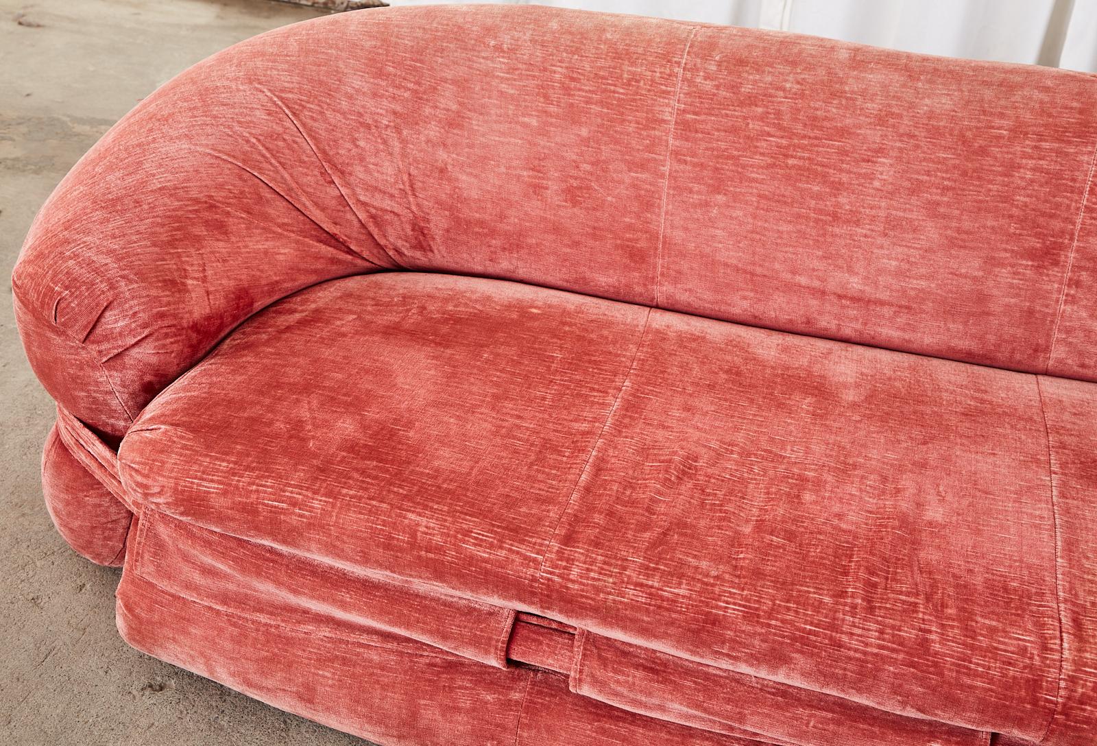 Mid-Century Harvey Probber Burger Bun Pink Velvet Sofa In Good Condition In Rio Vista, CA